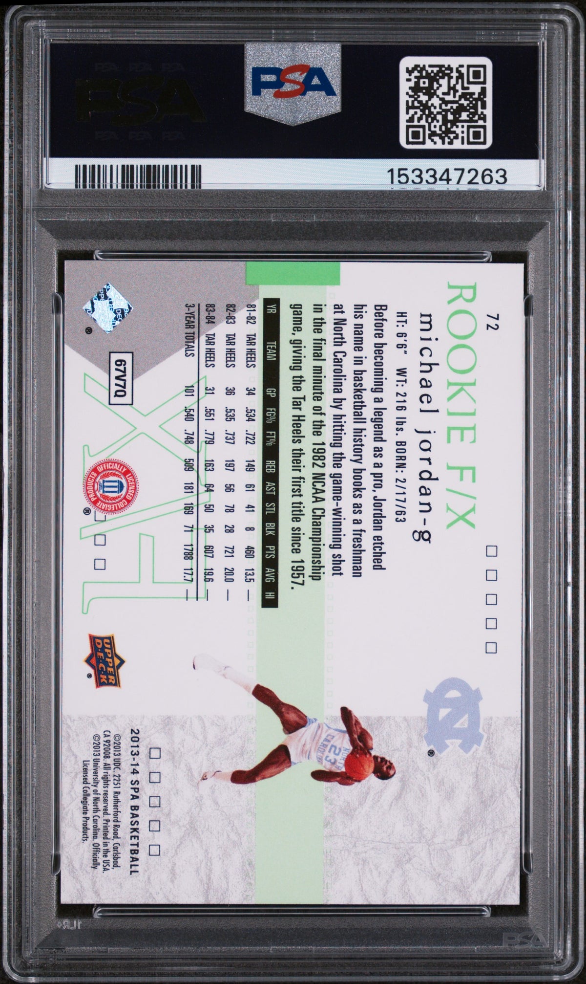 2013 SP Authentic Michael Jordan #72 2001 Rookie FX PSA 10