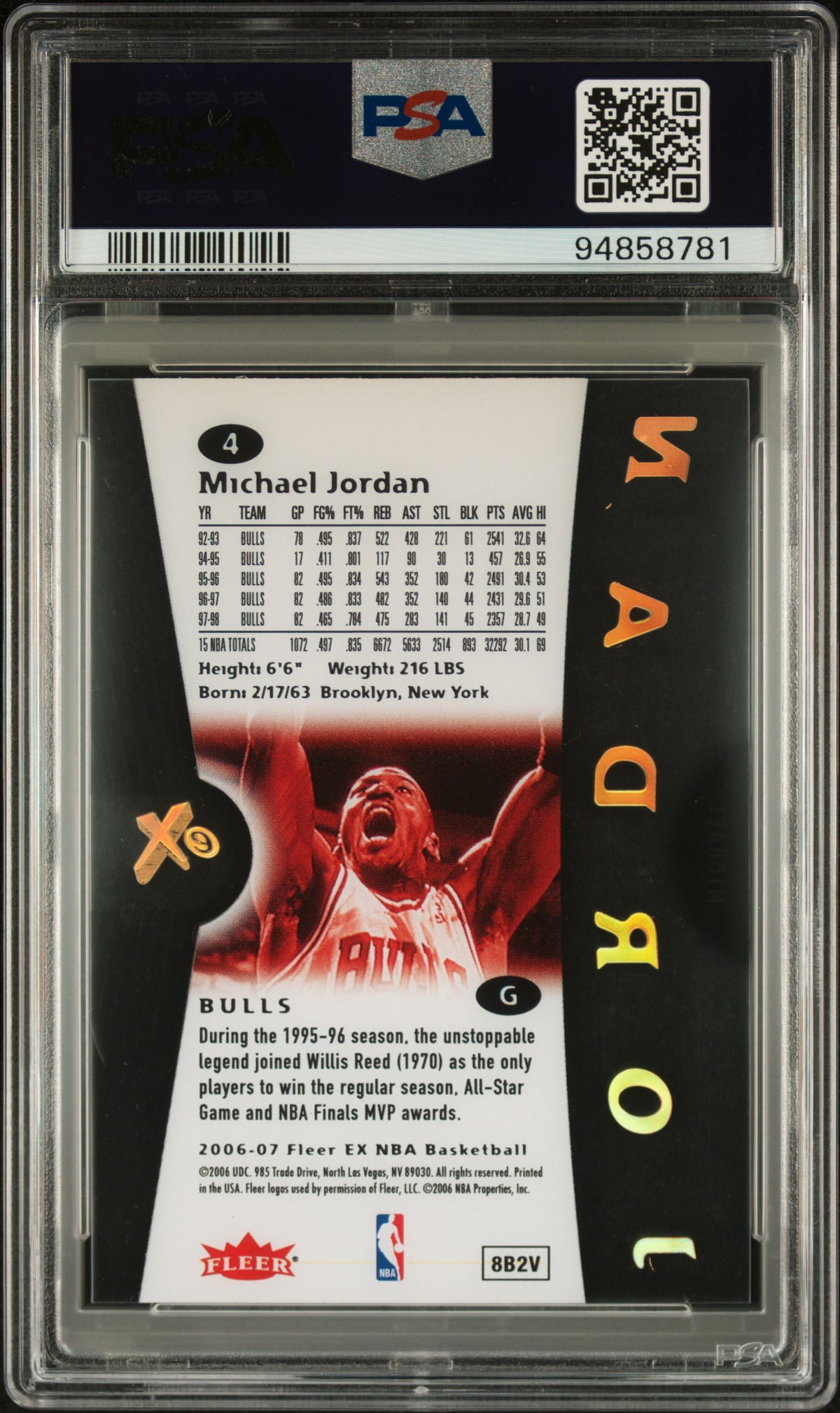 2006 Fleer E-X Michael Jordan #4 PSA 8