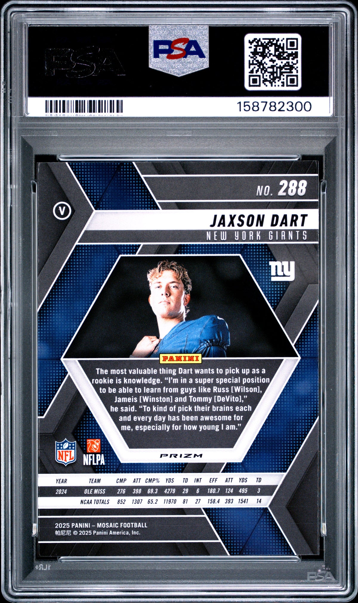 2025 Panini Mosaic Jaxson Dart #288 Reactive Yellow PSA 10