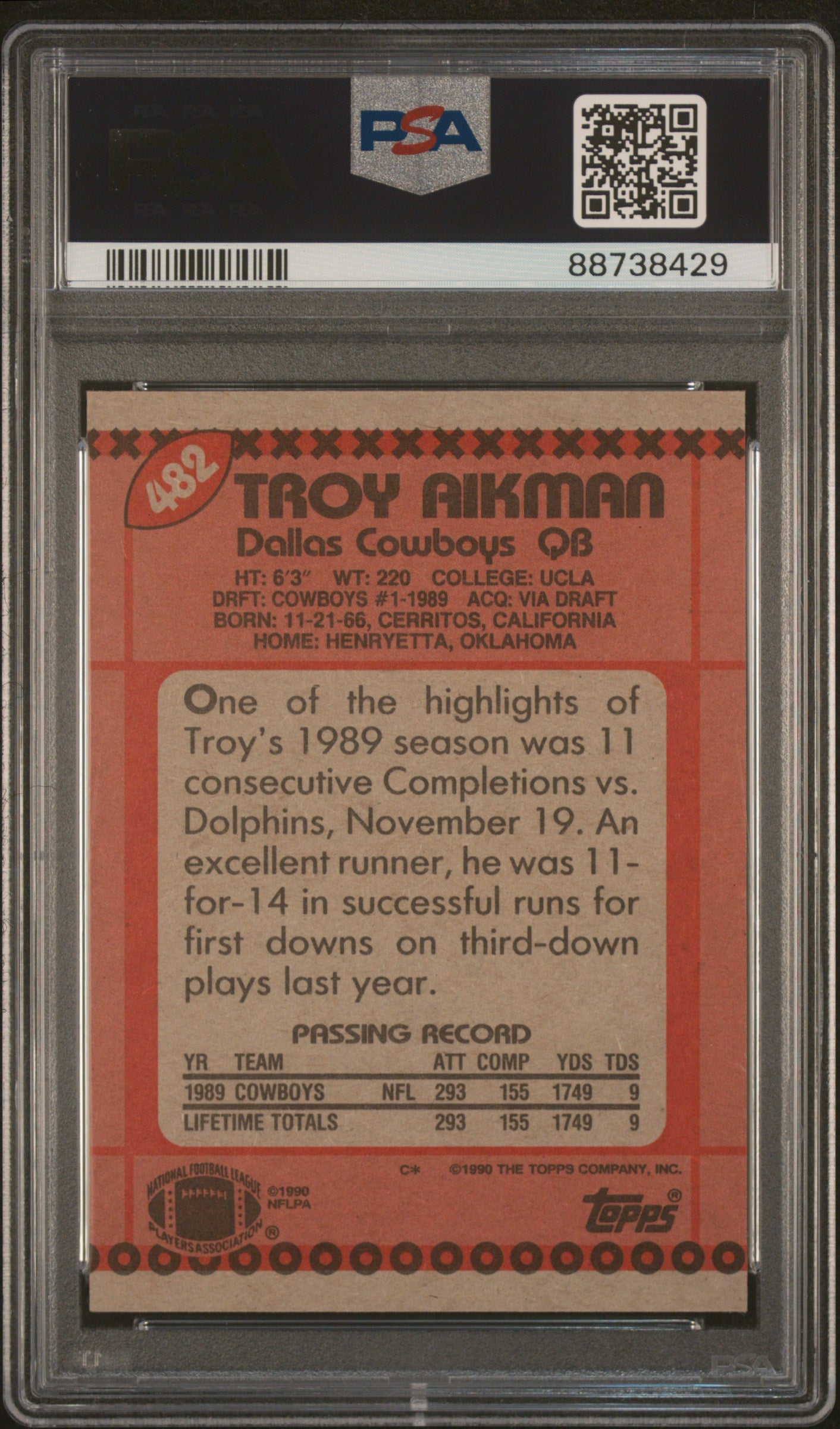 1990 Topps Troy Aikman #482 PSA 9