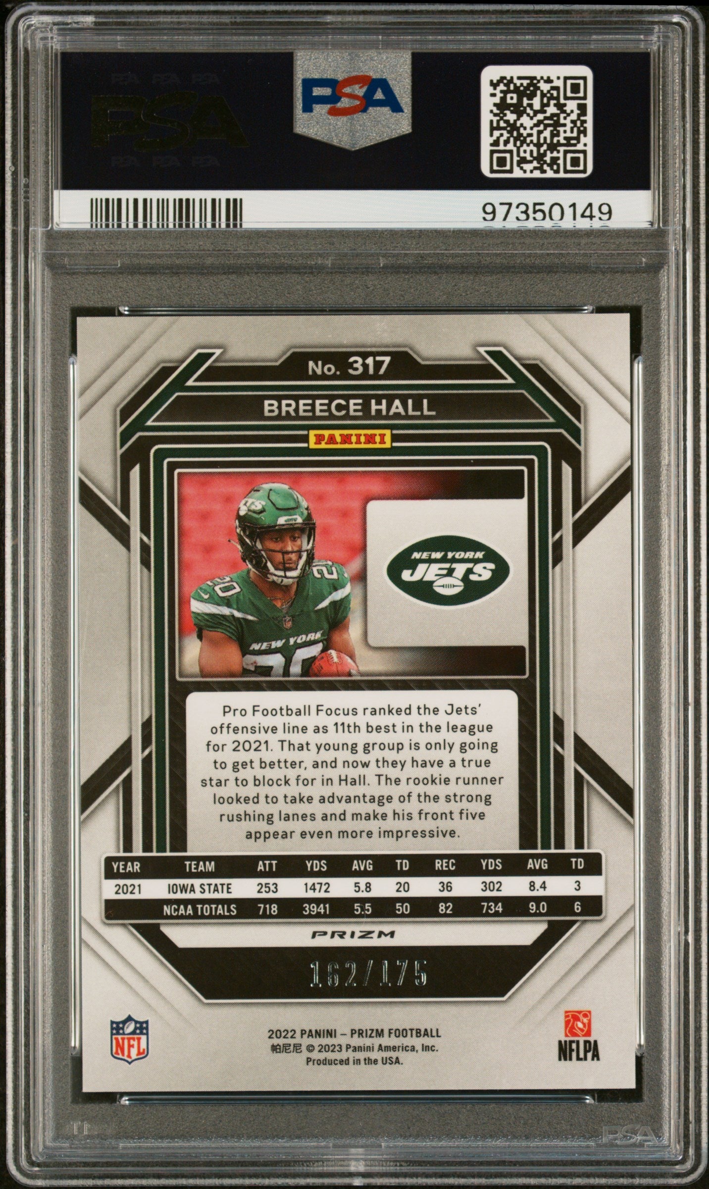 2022 Panini Prizm Breece Hall #317 Hyper PSA 10