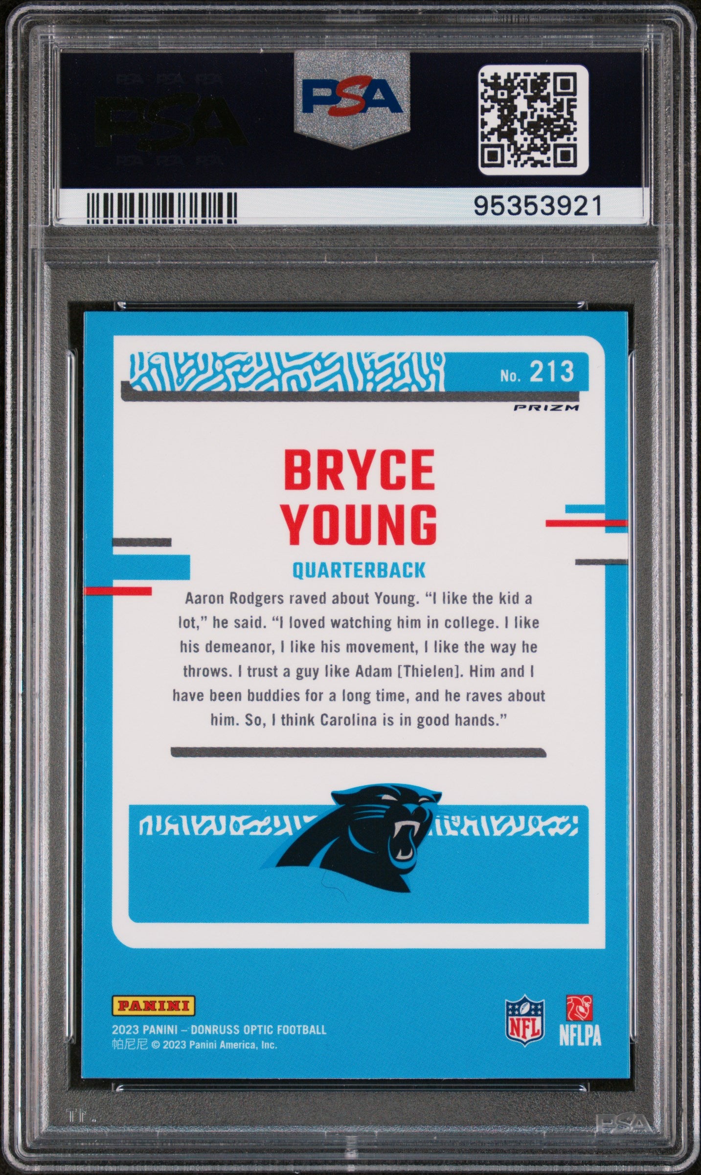 2023 Panini Donruss Optic Bryce Young #213 Holo PSA 9