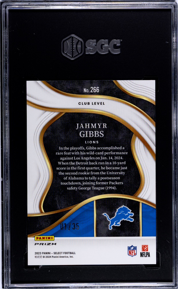 2023 Panini Select Jahmyr Gibbs #266 White Prizm 35 SGC 10