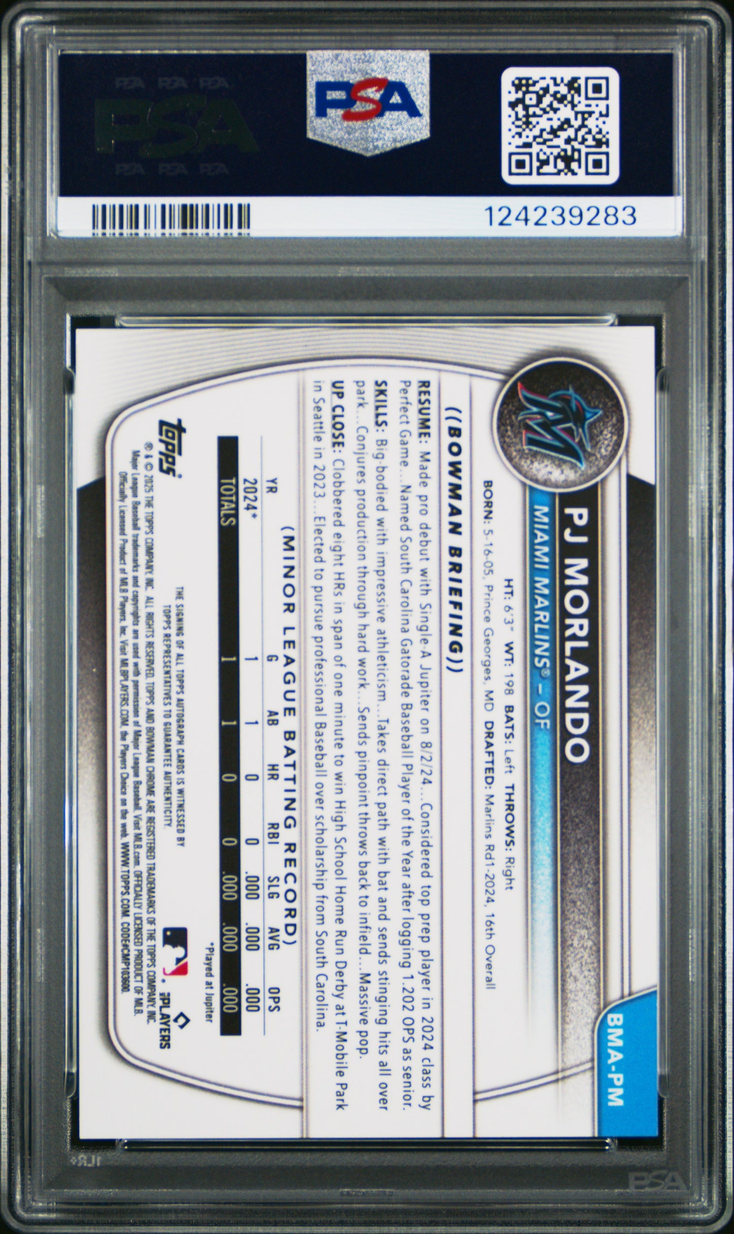 2025 Bowman Mega Box Bowman Mega Autographs PJ Morlando Gold Ref /50 PSA 9