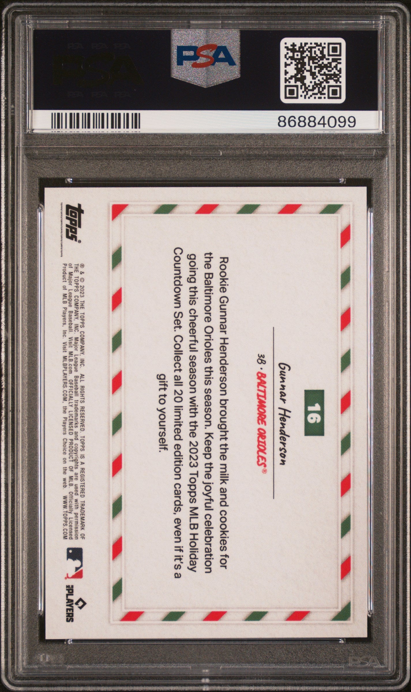 2023 Topps Holiday Countdown Gunnar Henderson #16 PSA 10