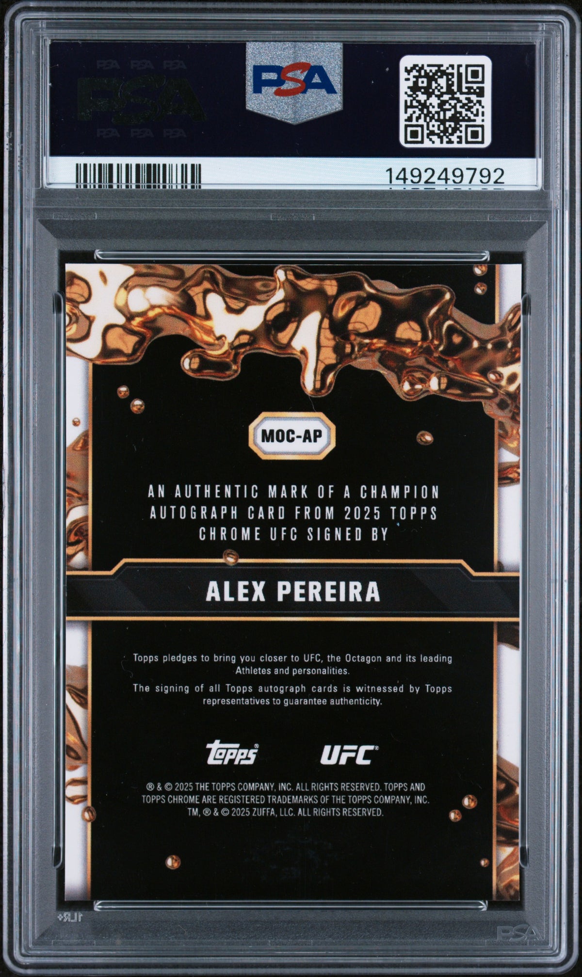 2025 Topps Chrome UFC Mark Of A Champion Alex Pereira Auto /50 #MOCAP Gold PSA 8