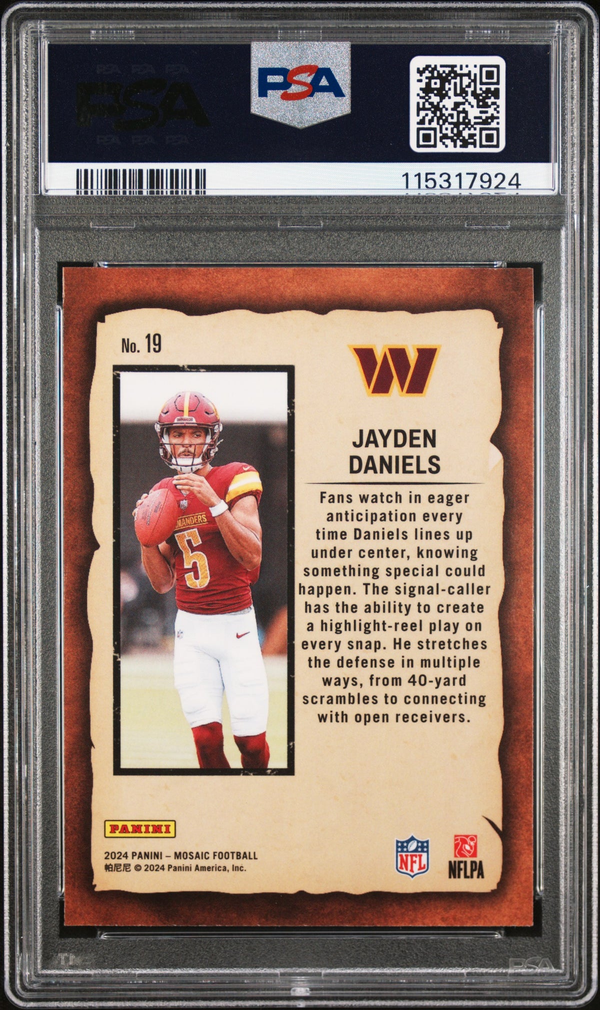 2024 Panini Mosaic Notoriety Jayden Daniels #19 PSA 9