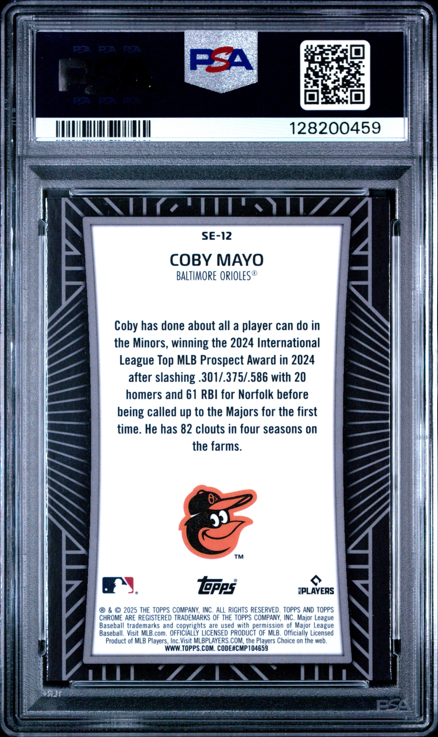 2025 Topps Chrome Shadow Etch Coby Mayo #SE12 Black Ref PSA 10