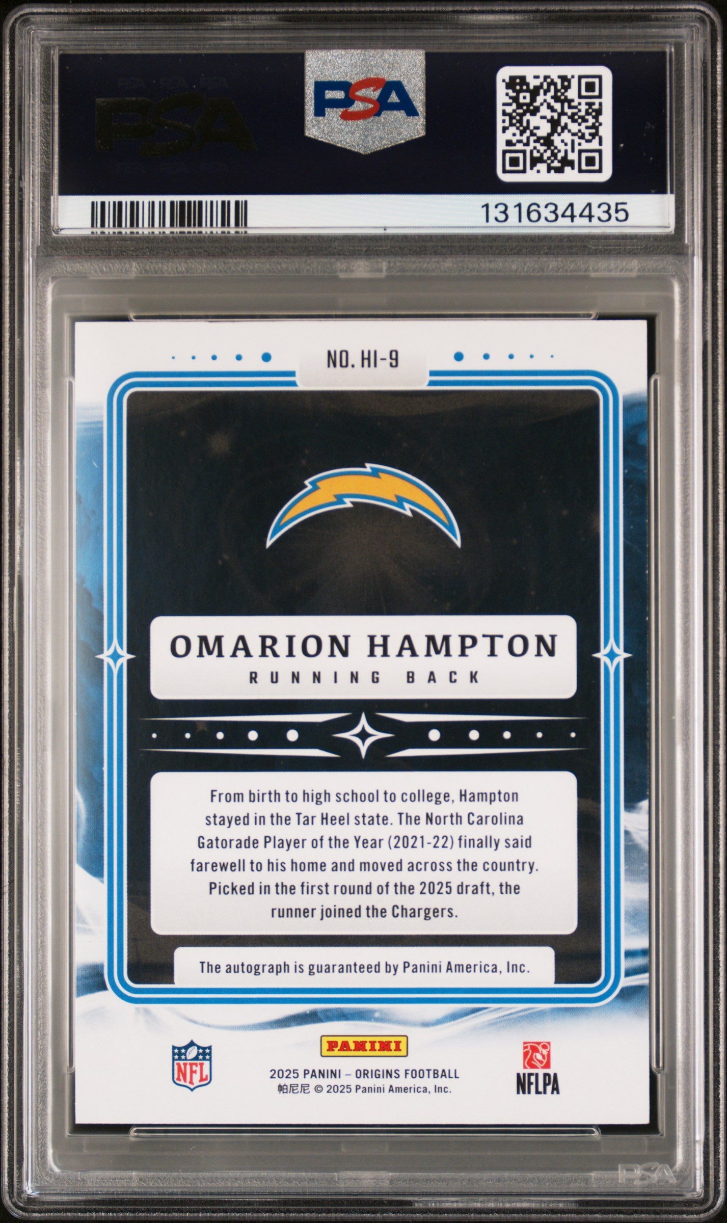 2025 Panini Origins Hometown Inscriptions Omarion Hampton #HI-9 20/99 PSA 9