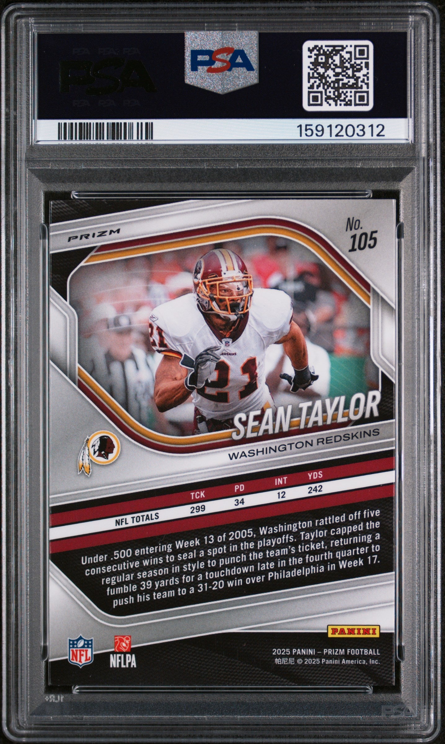 2025 Panini Prizm Sean Taylor #105 White Disco PSA 9