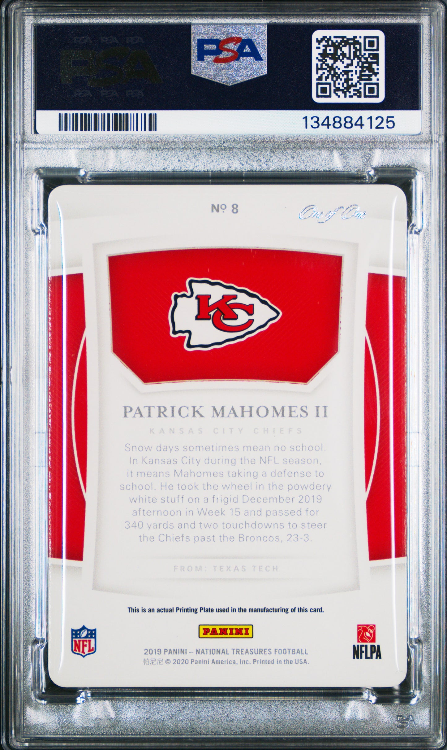 2019 Panini NT Patrick Mahomes II   Printing Plate Yellow 1/1 PSA 9
