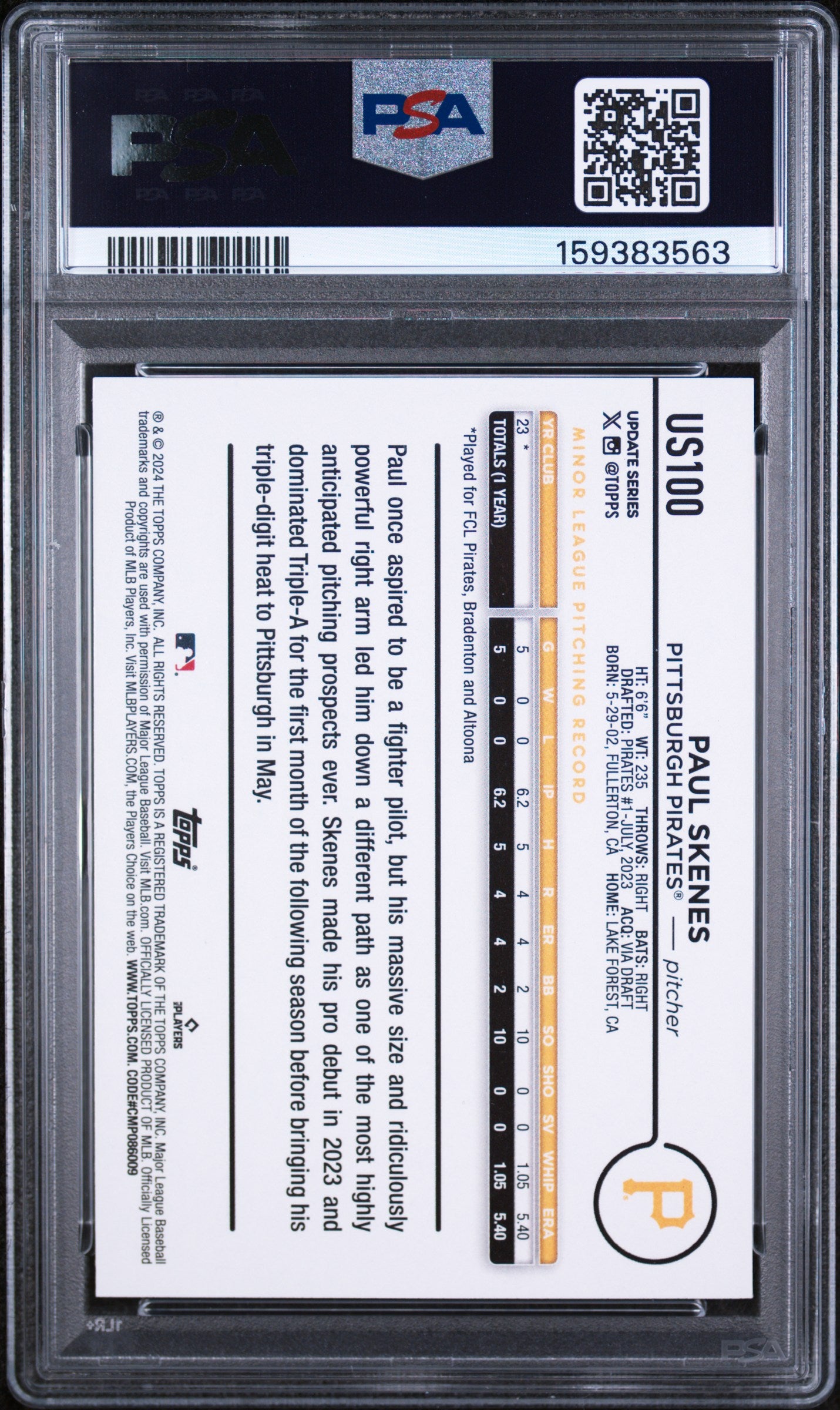 2024 Topps Update Paul Skenes #US100 PSA 9