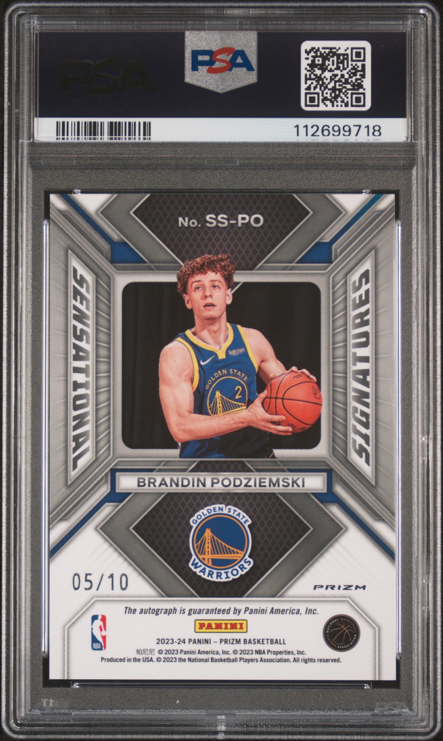 2023 Panini Prizm Sensational Signatures Brandin Podziemski #SSPO Gold PSA 10