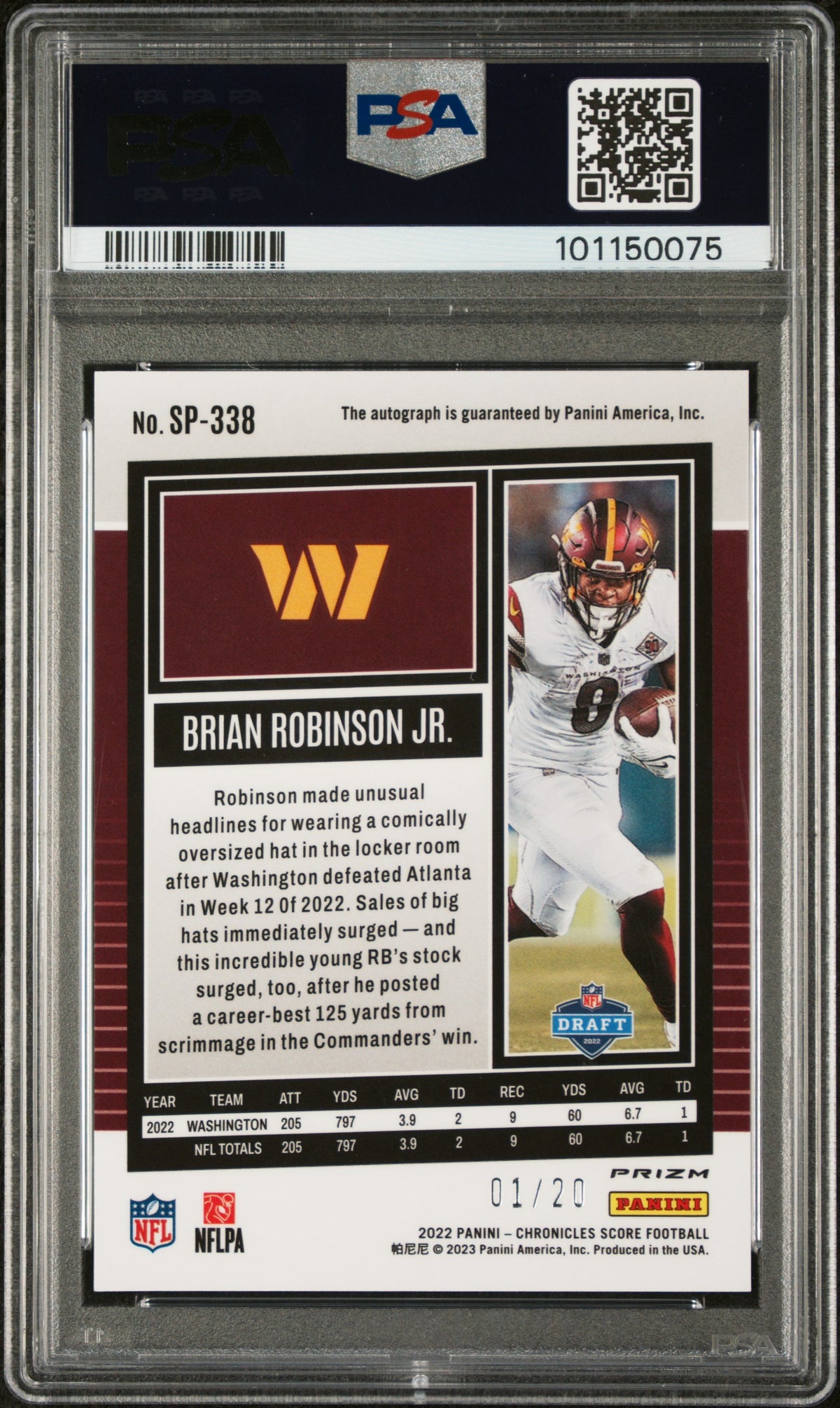 2022 Panini Chronicles Score Update Brian Robinson JR.  Auto Red Zone PSA 10