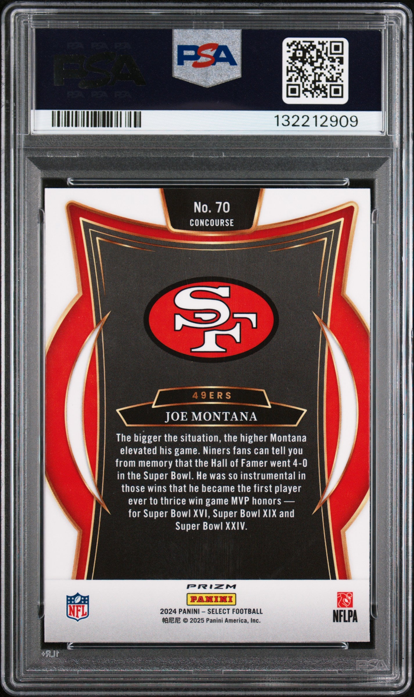 2024 Panini Select Joe Montana #70 Zebra Shock PSA 8