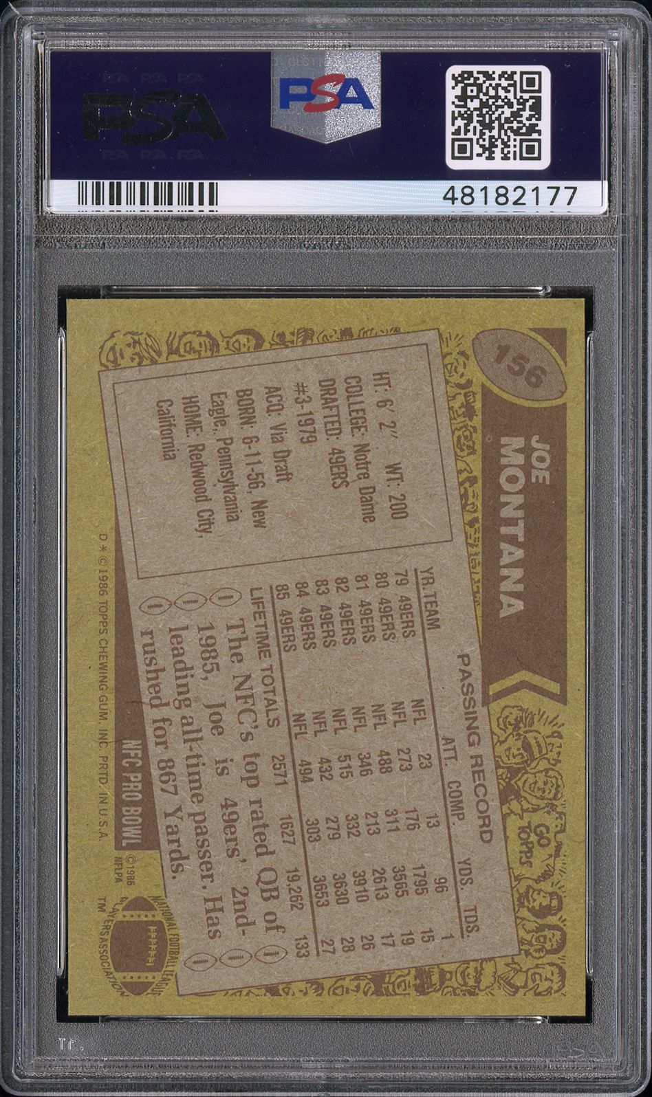 1986 Topps Joe Montana #156 PSA 7