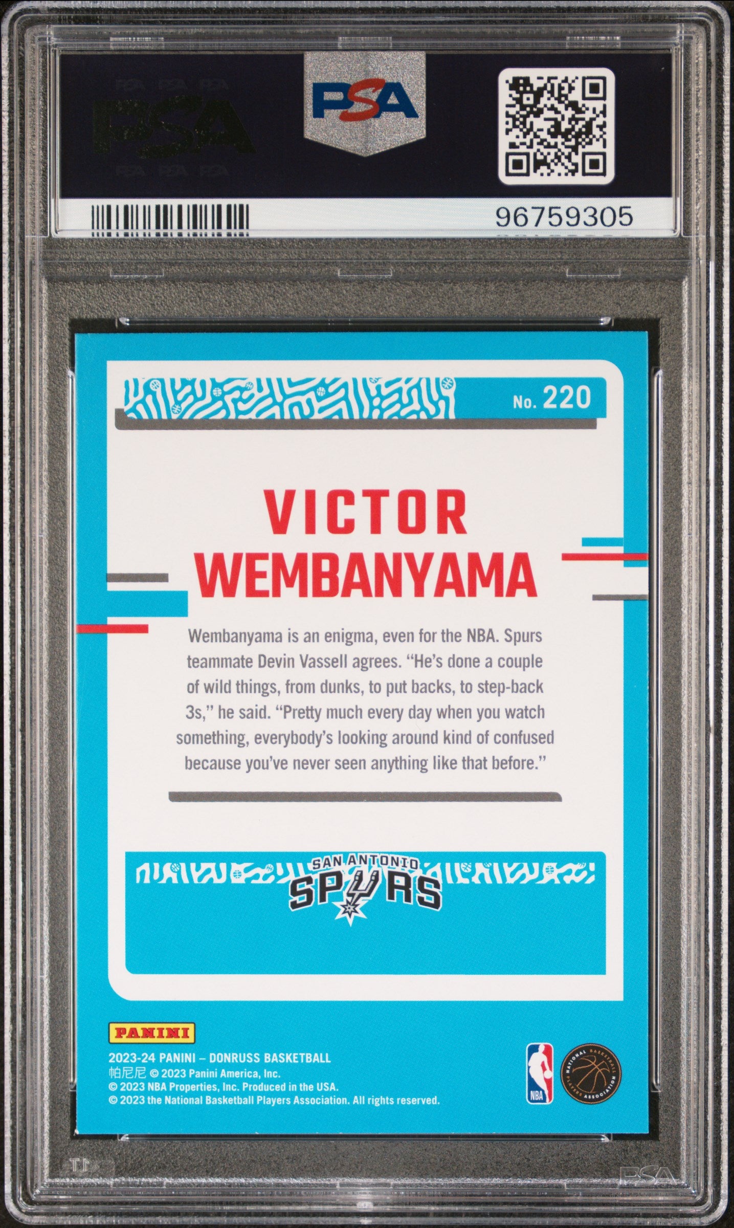 2023 Panini Donruss Victor Wembanyama #220 PSA 9