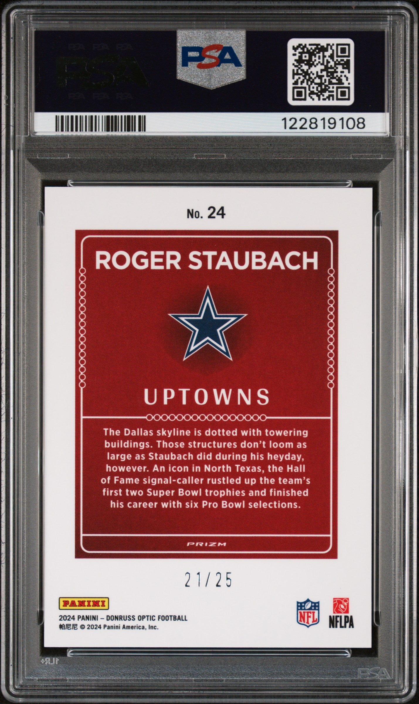 2024 Panini Donruss Optic Uptowns Roger Staubach #24 White Pandora PSA 9
