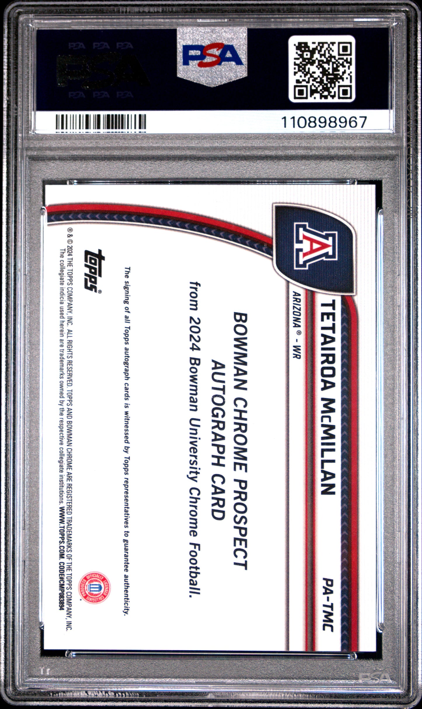 2024 Bowman University Chrome Chrome Prospect Autographs Tetairoa Mcmillan PSA 9