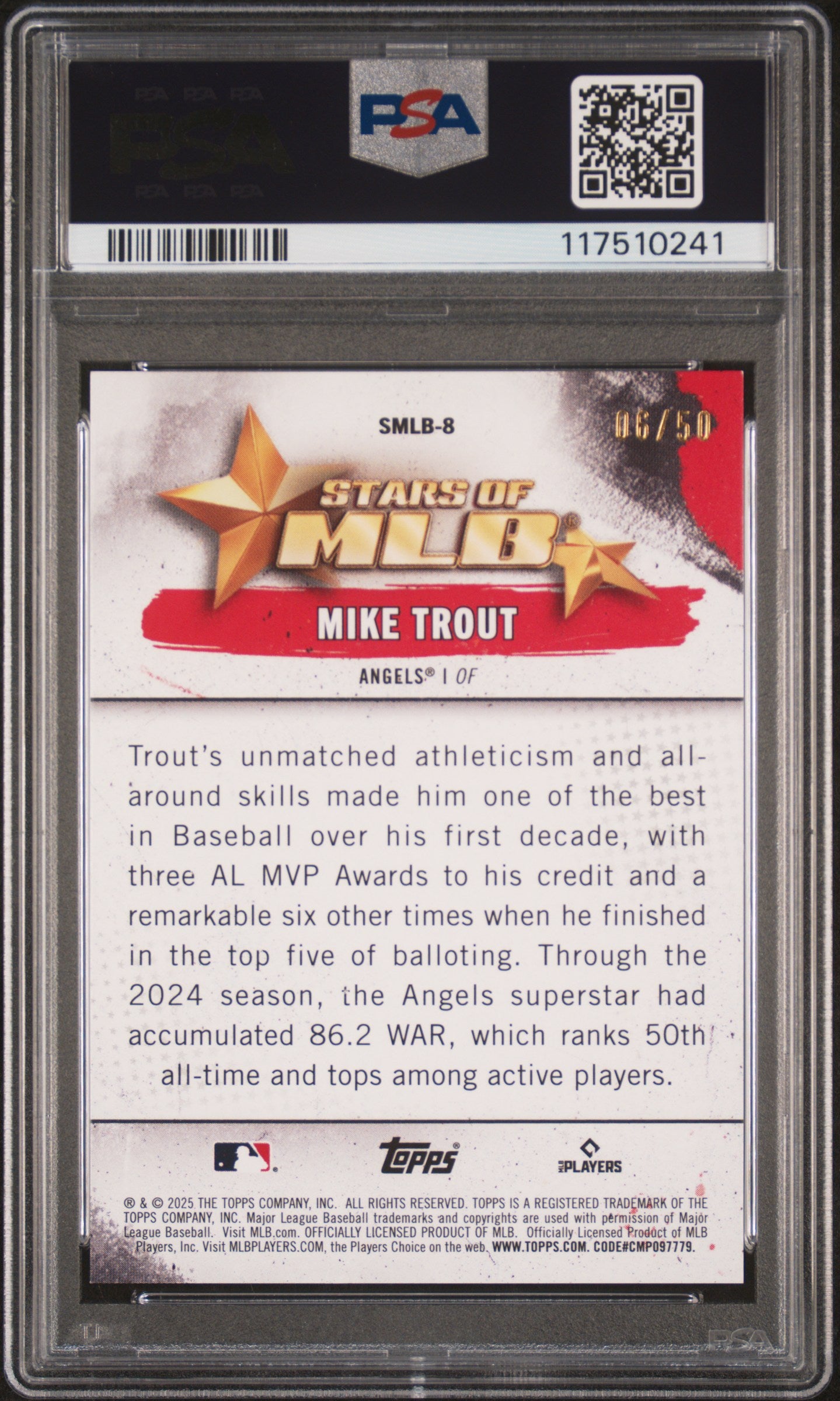 2025 Topps Stars Of MLB Mike Trout #SMLB8 Gold Foilboard PSA 9