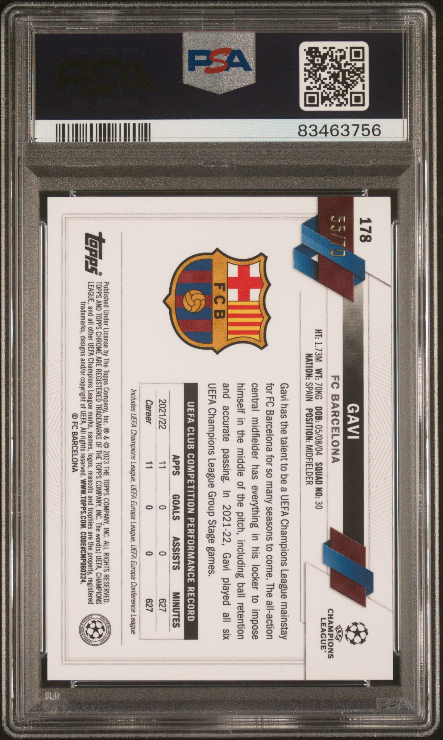 2022-23 Topps Chrome Sapphire Edition UEFA Club Competitions Gavi Green PSA 9