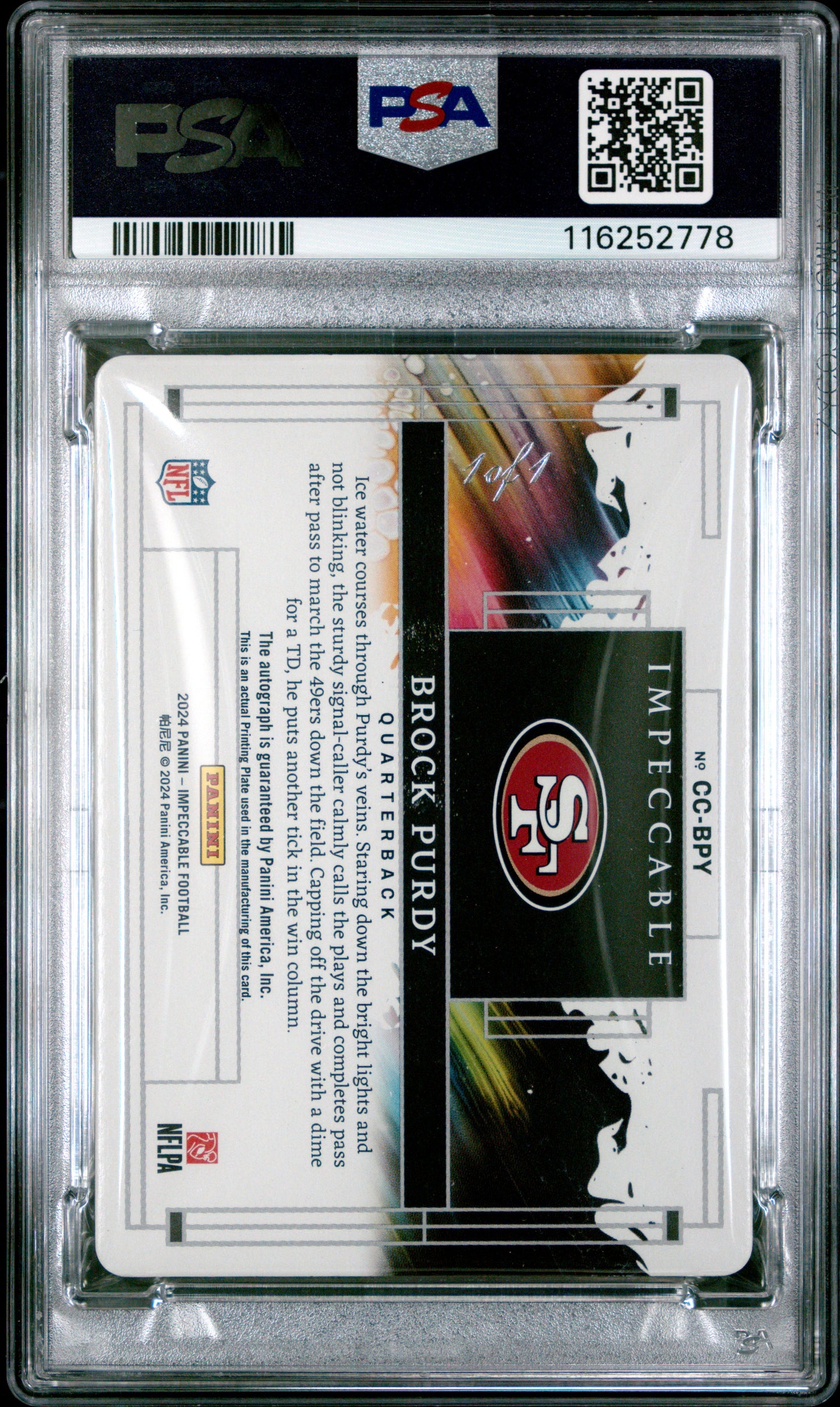 2024 Panini Impeccable Canvas Creations Signatures Brock Purdy #CCBPY  1/1 PSA 9