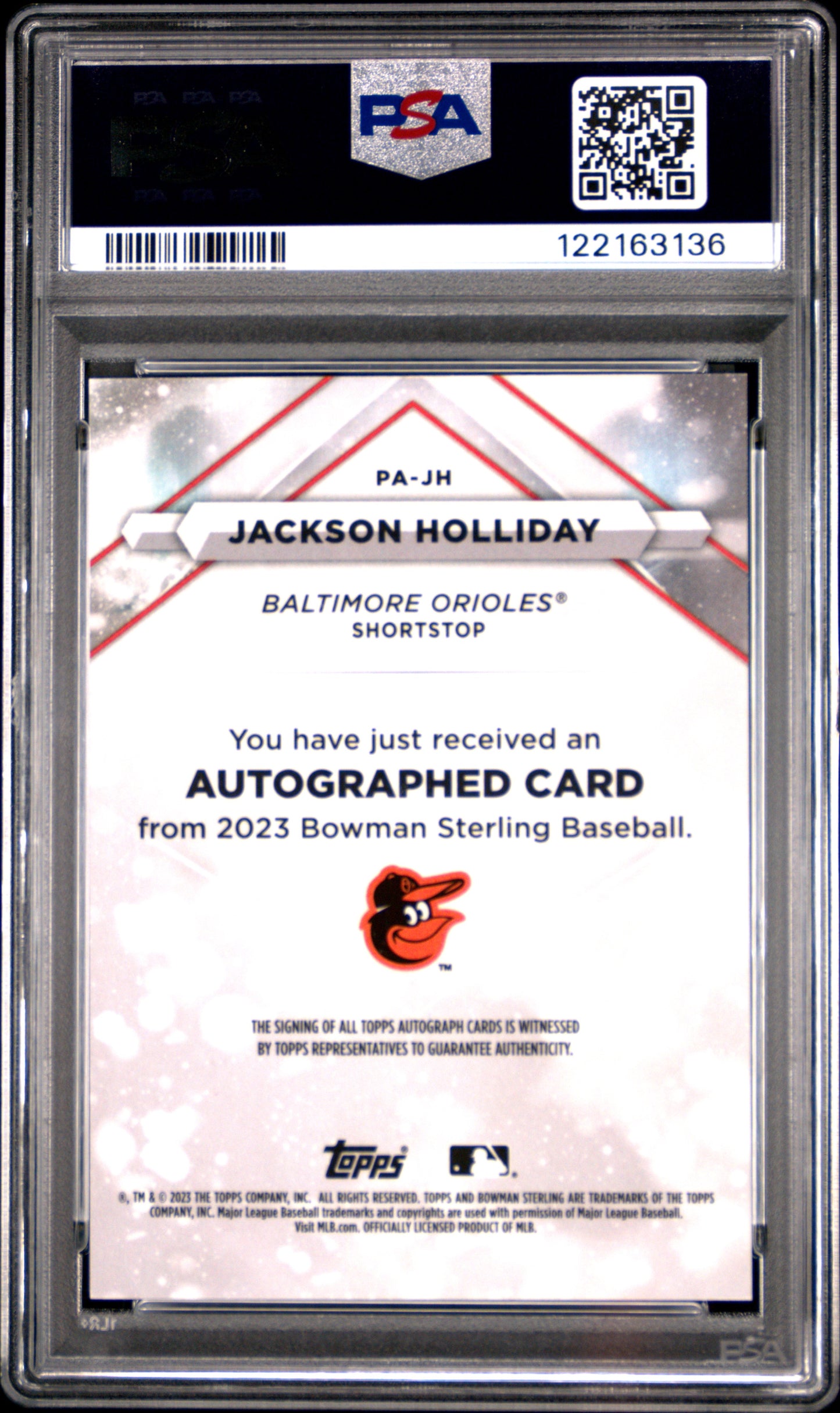 2023 Bowman Sterling Prospect Autographs Jackson Holliday #PAJH PSA 9