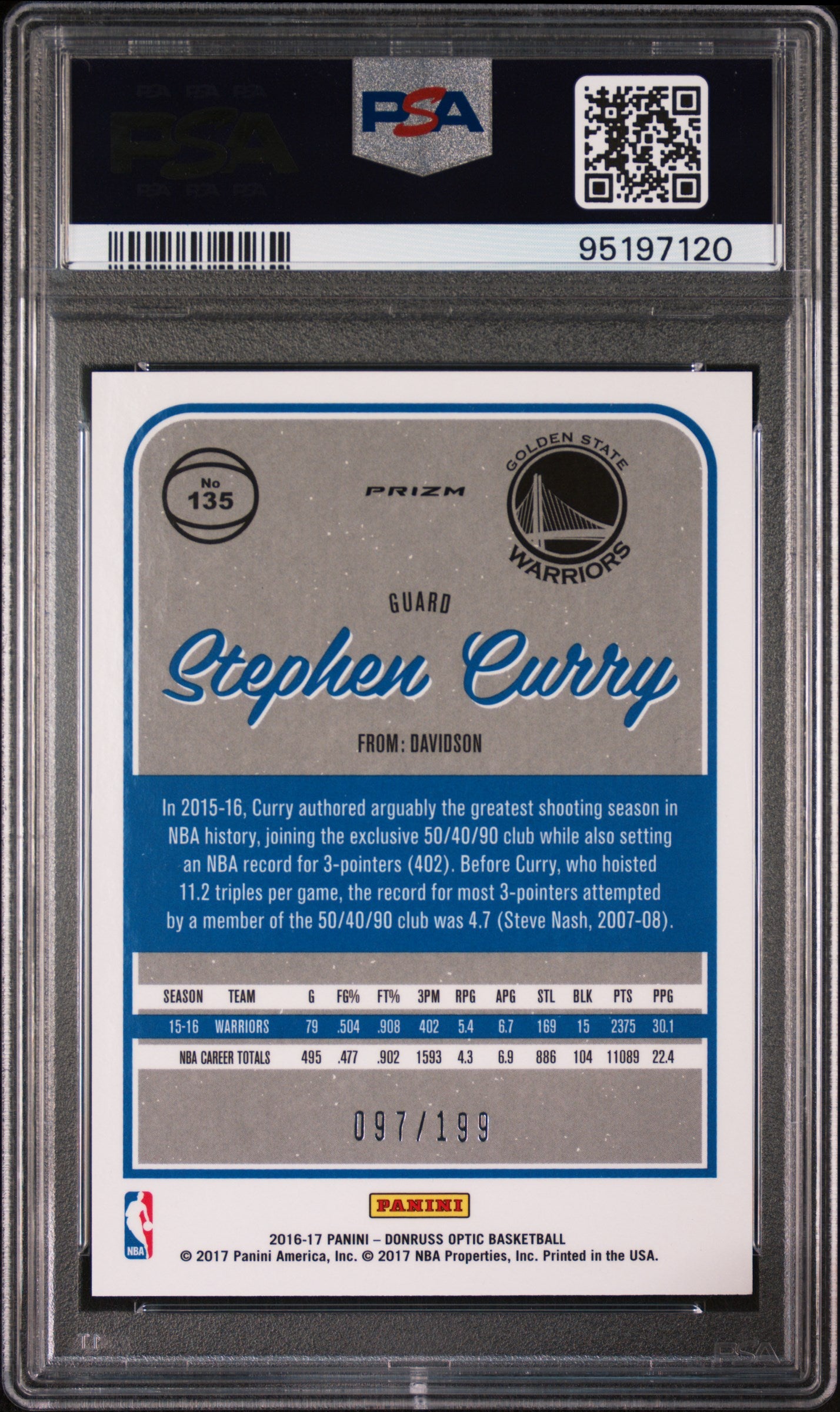 2016 Panini Donruss Optic Stephen Curry #135 Orange PSA 9