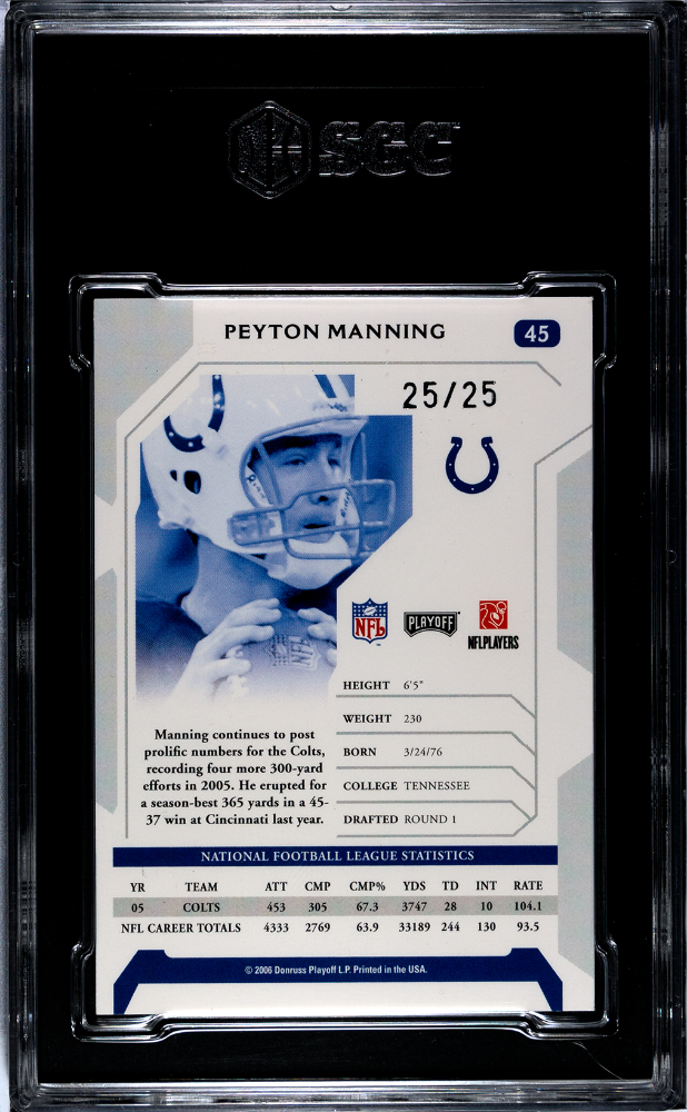 2006 Playoff Nfl Playoffs Peyton Manning #45 SIG. Proof Silver 25 SGC 8.5