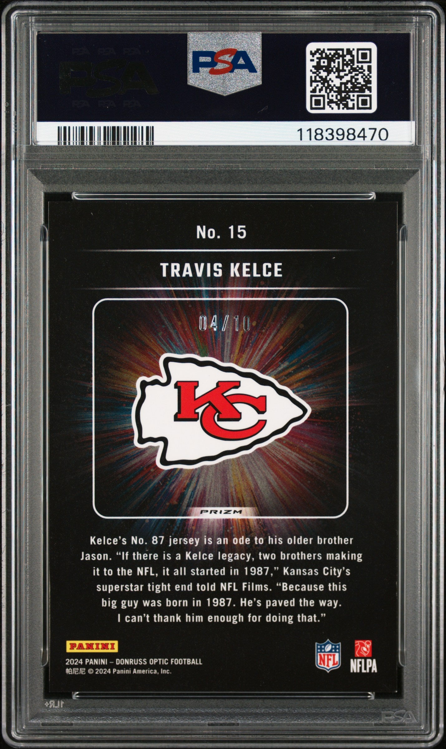 2024 Panini Donruss Optic Light It Up Travis Kelce #15 Gold PSA 9