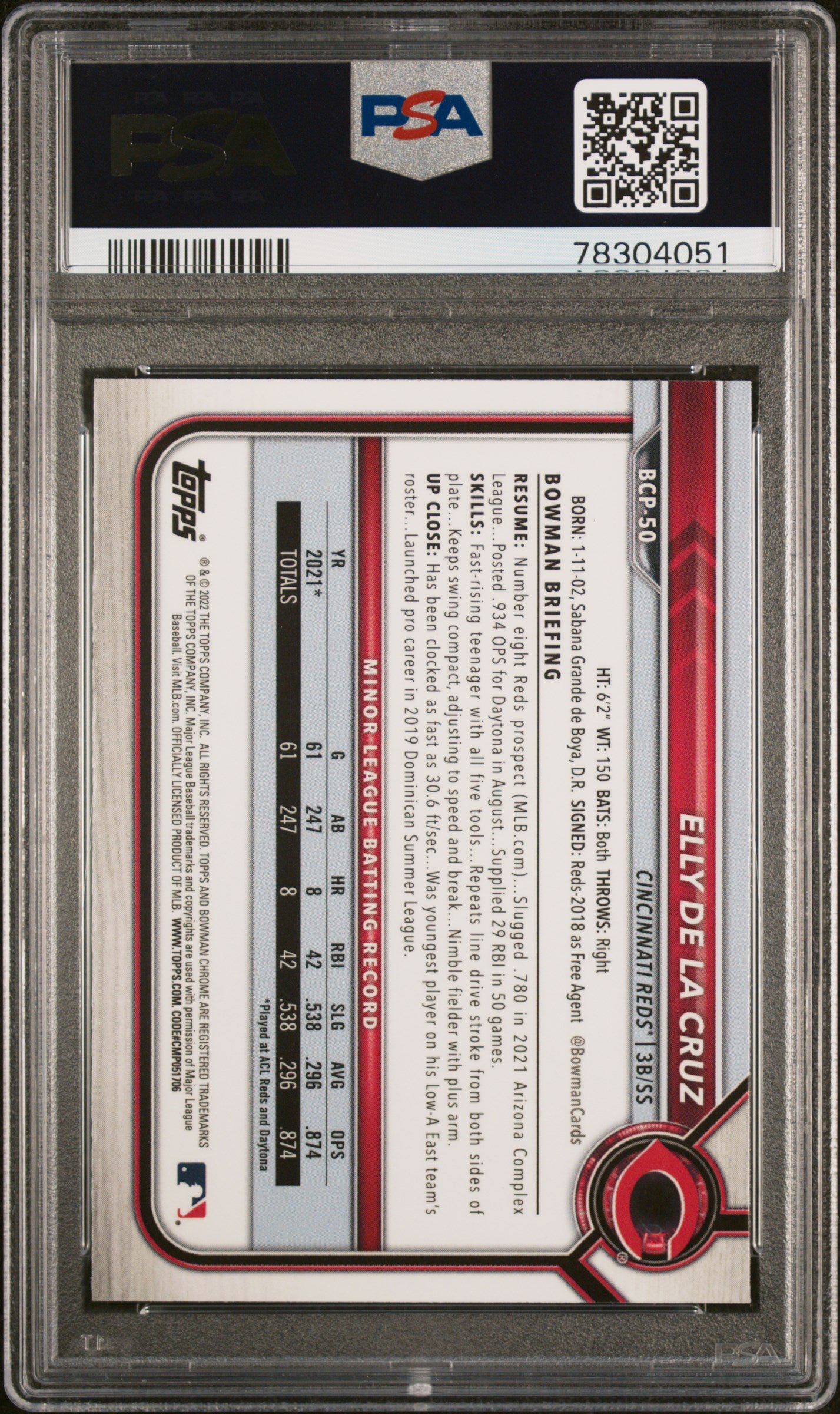 2022 Bowman Chrome Prospects Elly De La Cruz #BCP50 PSA 10
