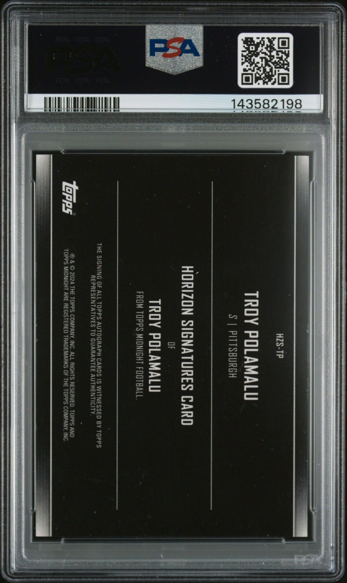2024 Topps Midnight Horizon Signatures Troy Polamalu #HZSTP Dusk 75/75 PSA 9