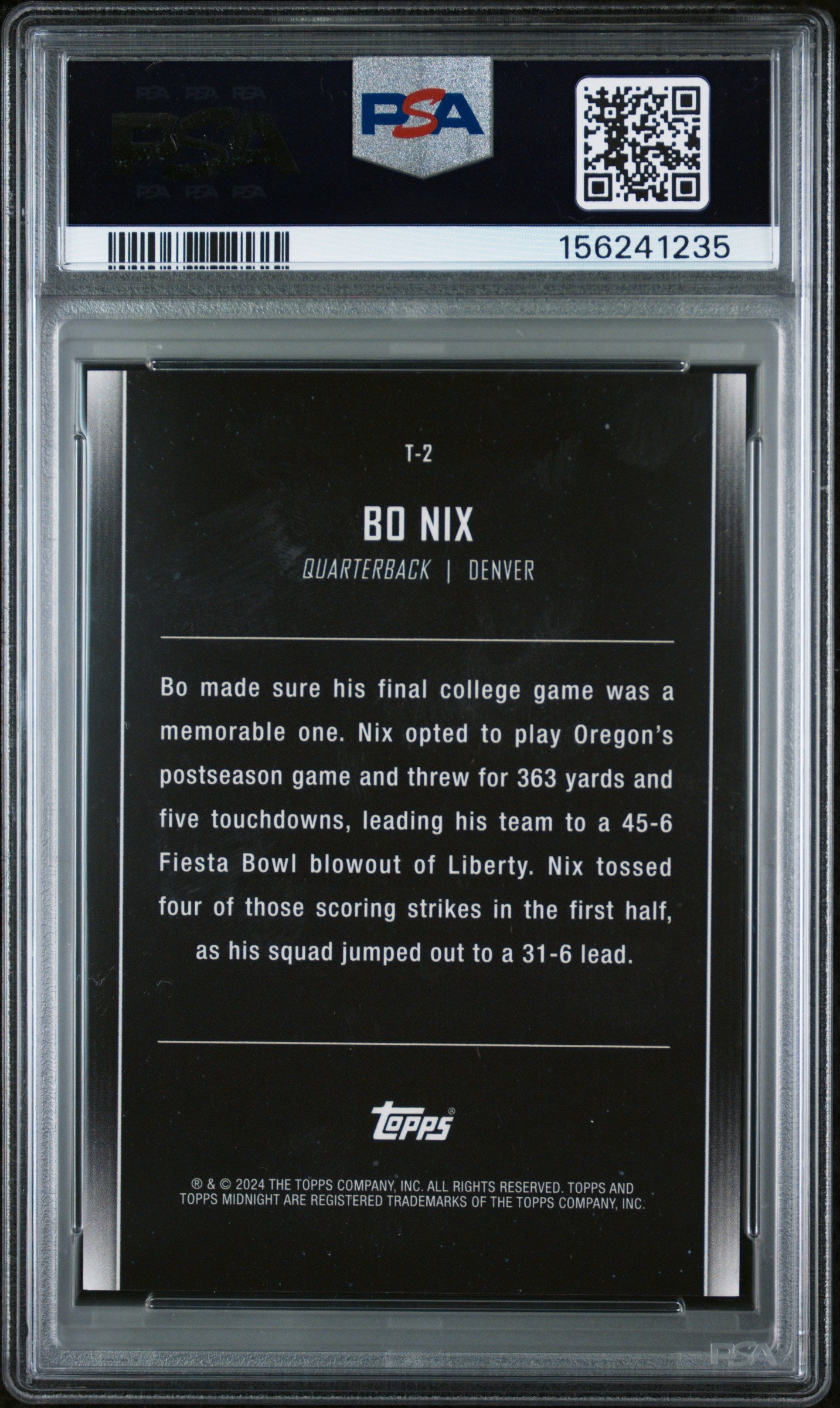 2024 Topps Midnight Twilight Bo Nix #T2 PSA 9