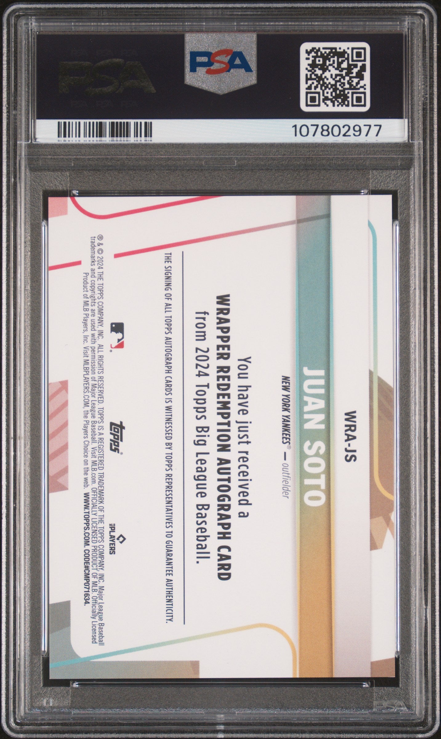 2024 Topps Big League Wrapper Redempt Auto Juan Soto #WRAJS  Org Foil /10 PSA 9