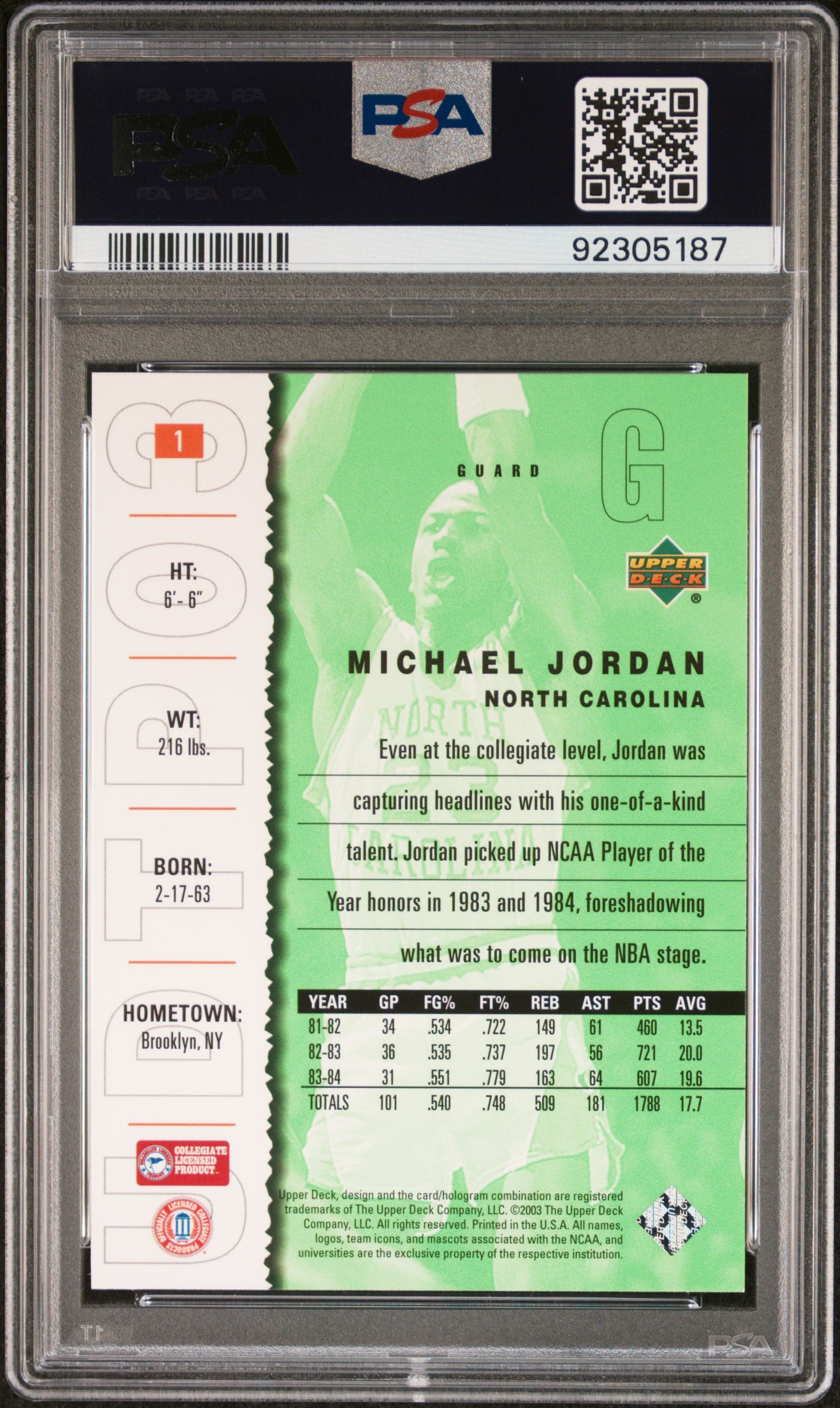2003 Upper Deck Top Prospects Michael Jordan #1 PSA 9
