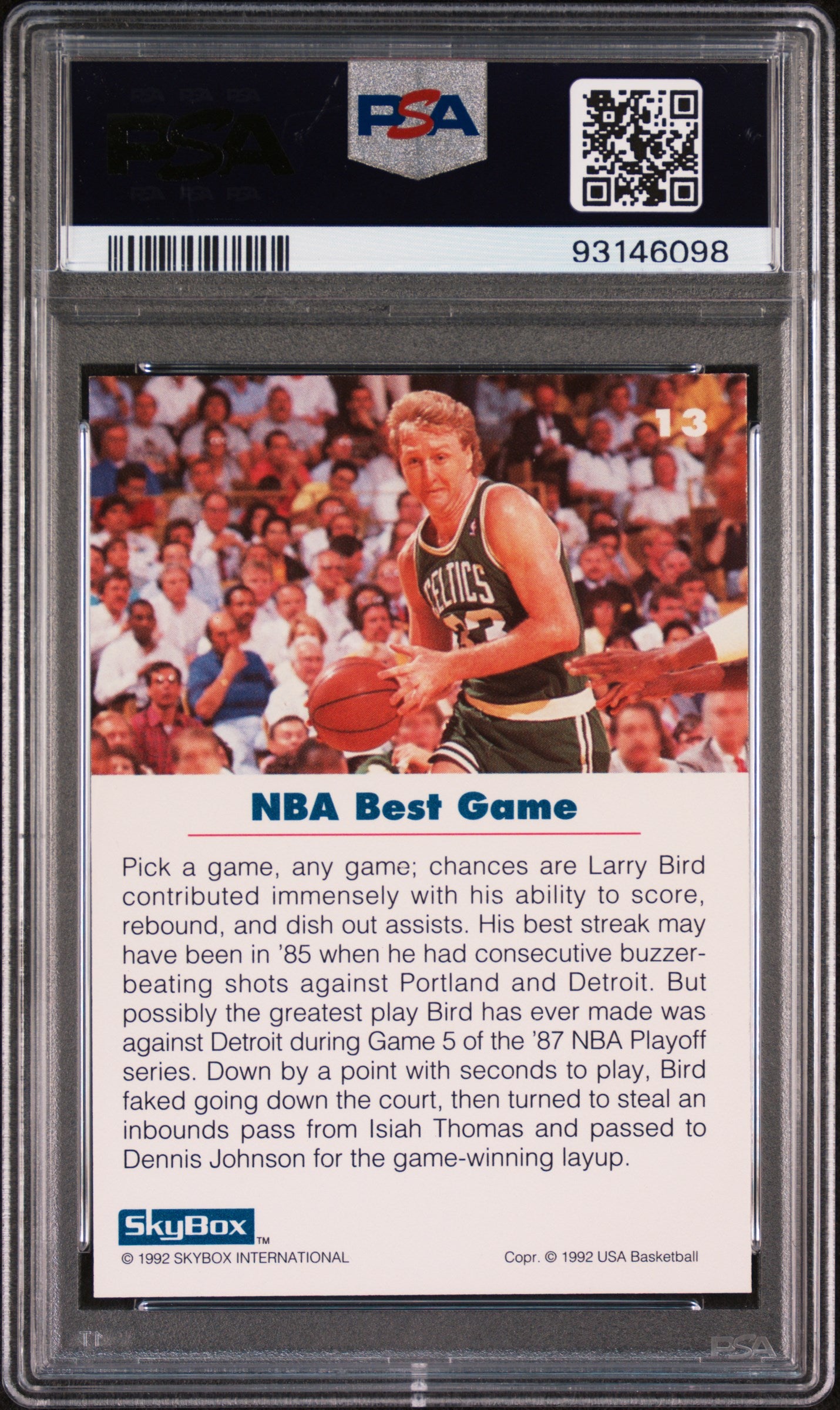 1992 Skybox Usa Basketball Larry Bird #13 PSA 9