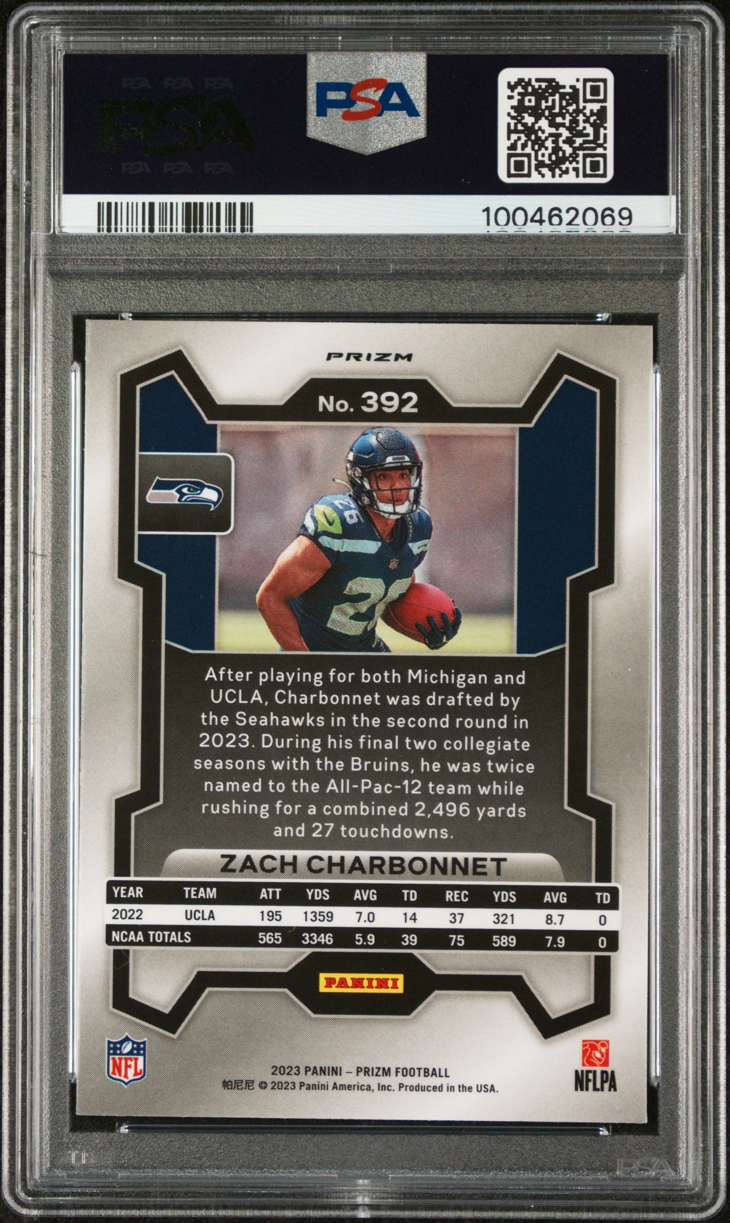 2023 Panini Prizm Zach Charbonnet #392 Blue PSA 10