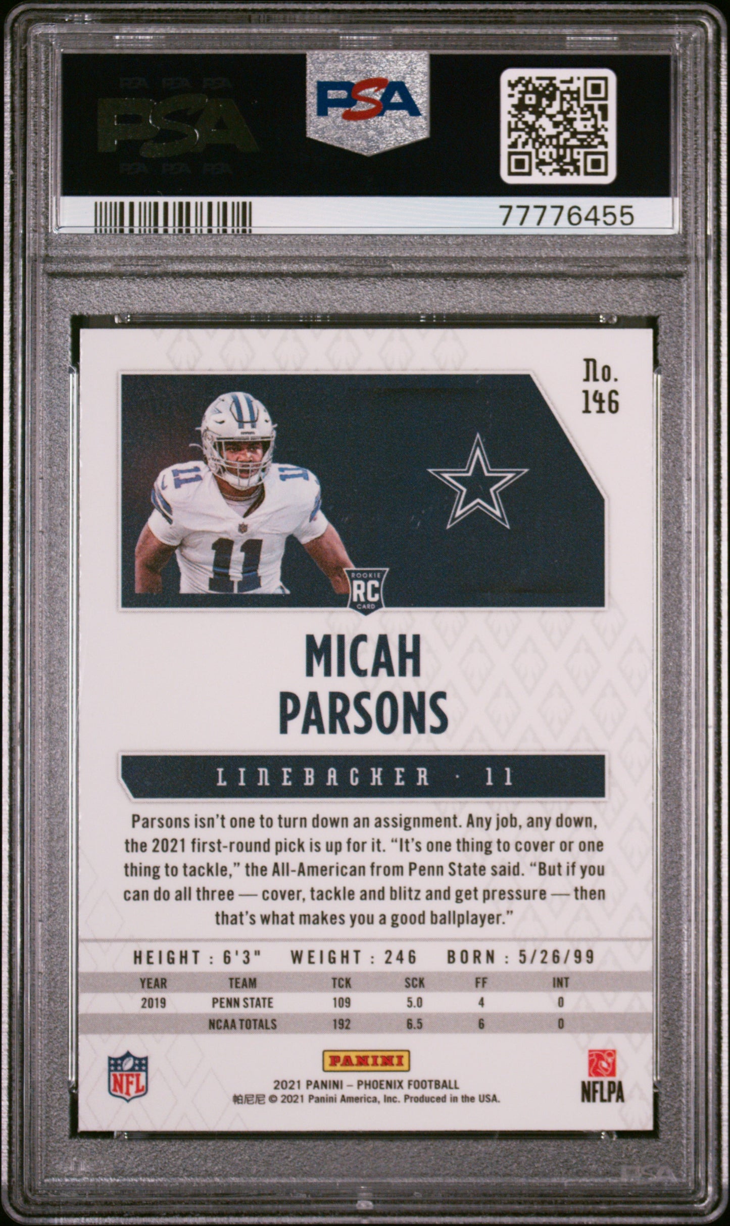 2021 Panini Phoenix Micah Parsons #146 Fire Burst PSA 9