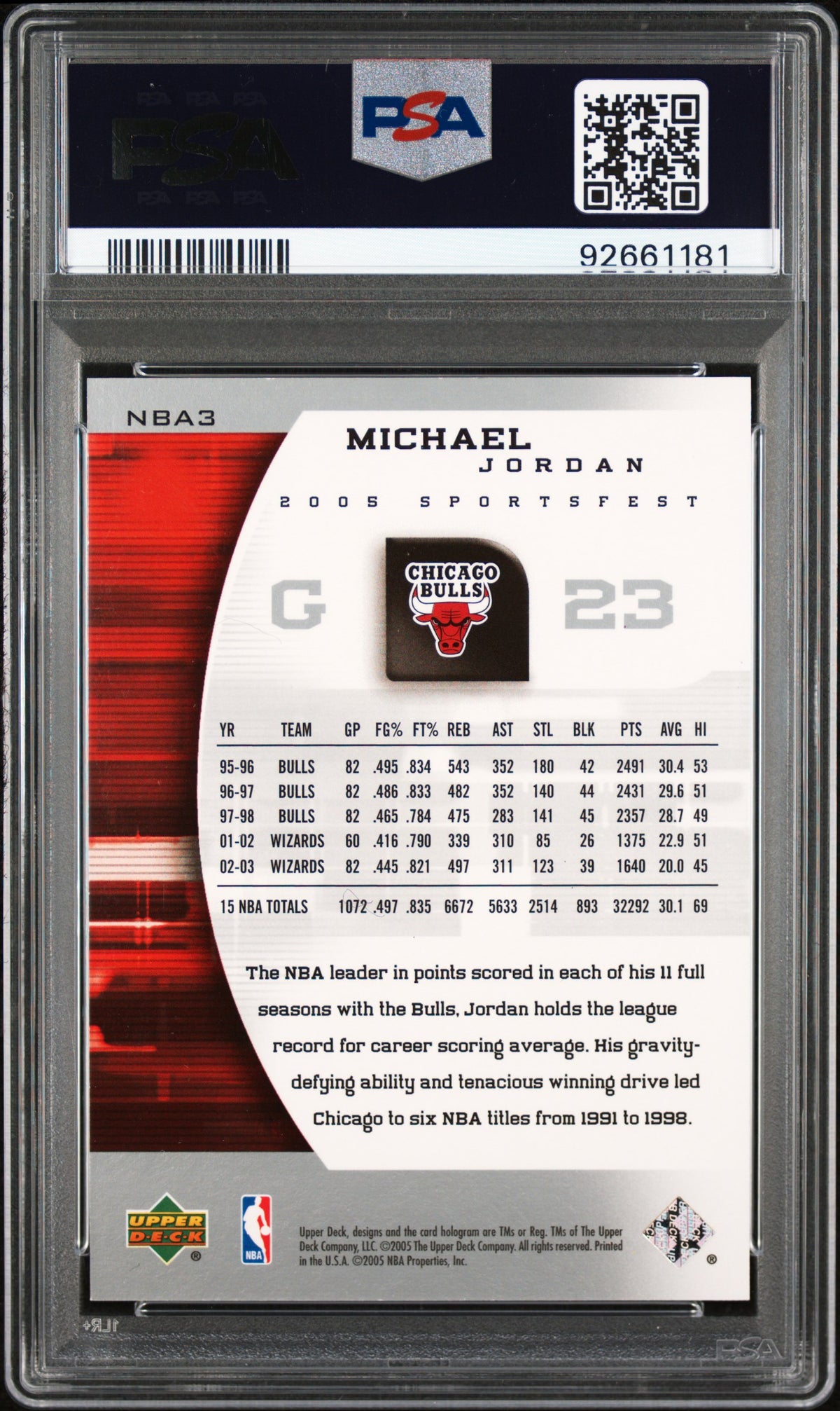 2005 Upper Deck Sportsfest Michael Jordan #NBA3 579/750 PSA 9