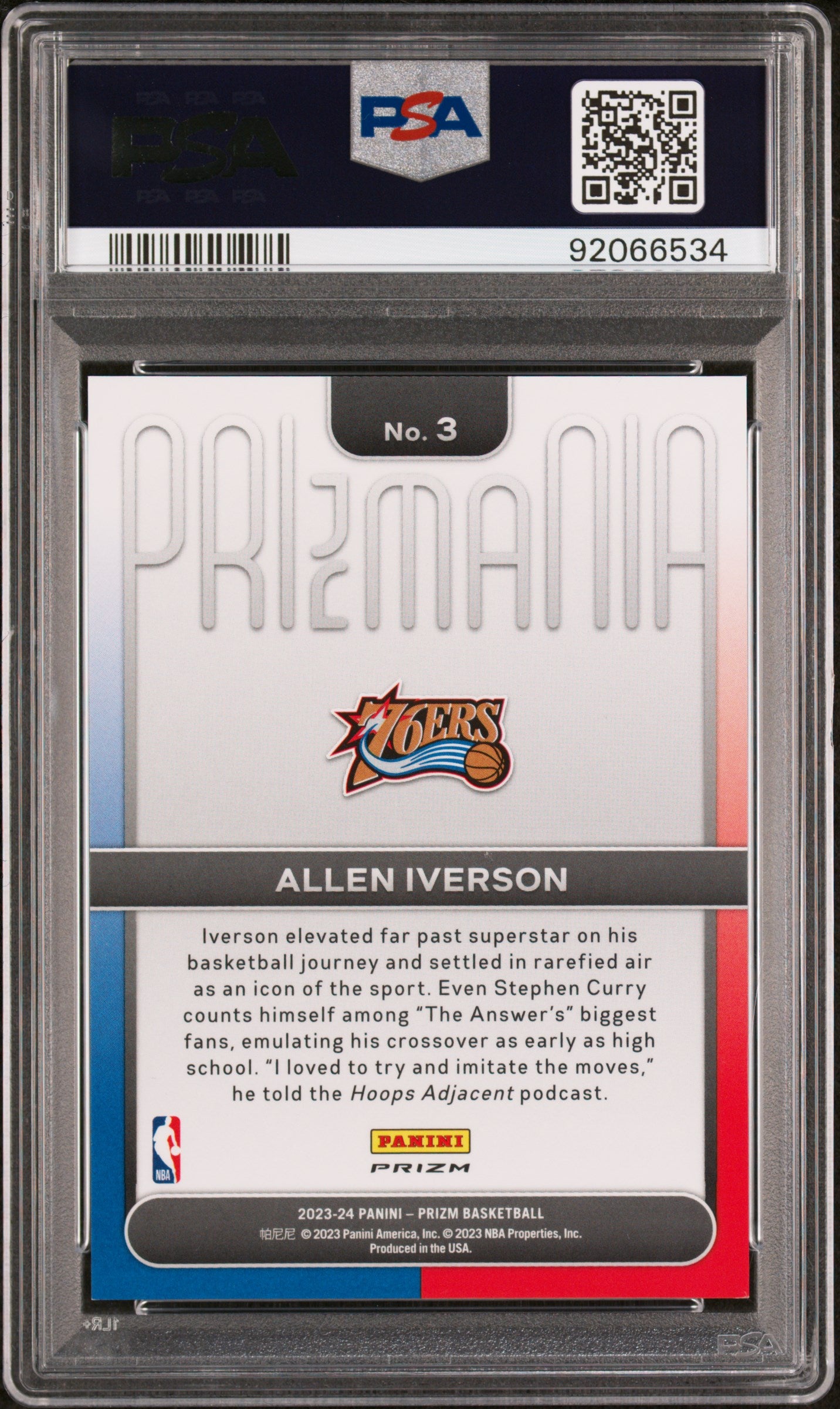 2023 Panini Prizm Prizmania Allen Iverson #3 PSA 9
