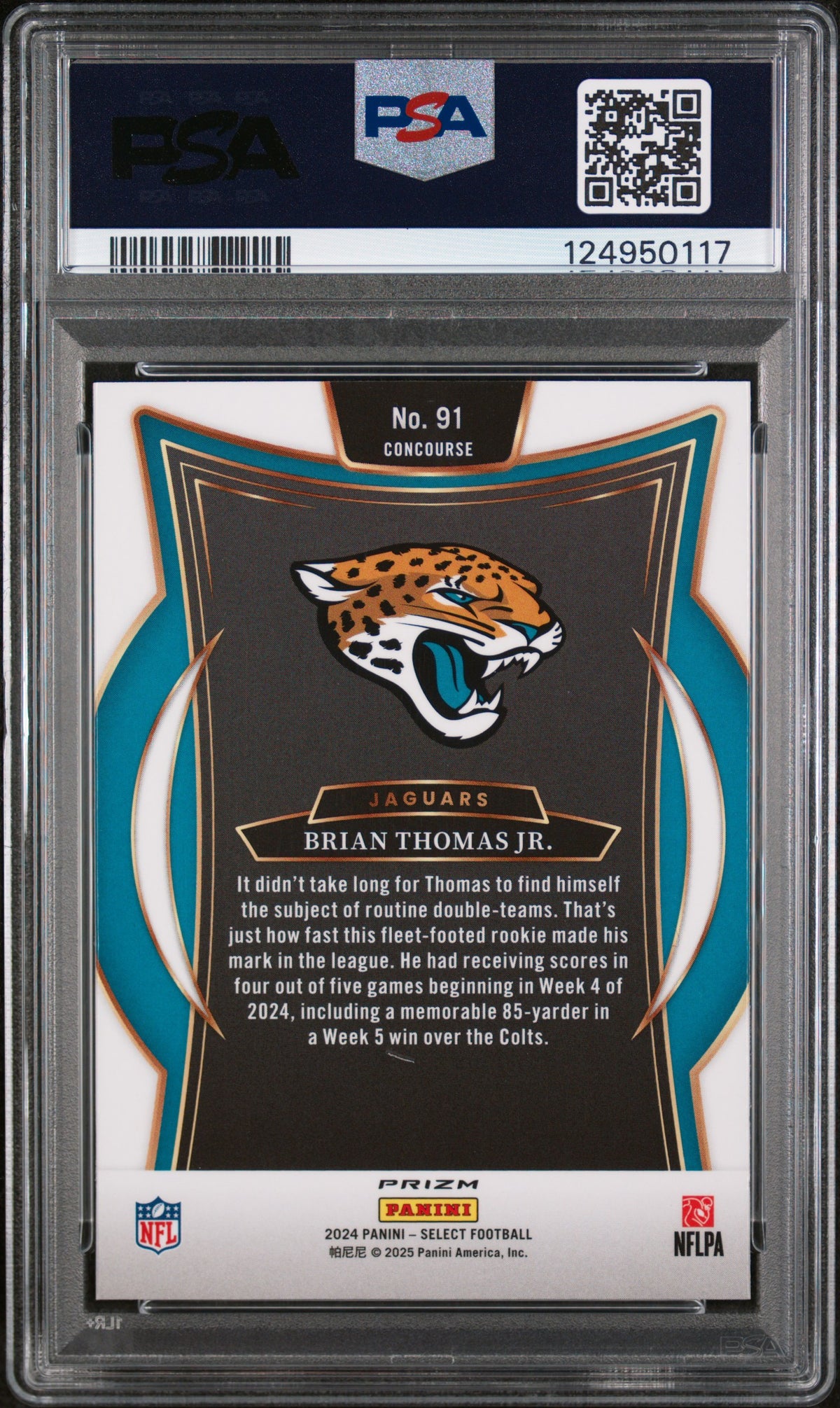 2024 Panini Select Brian Thomas JR. #91 Zebra Shock PSA 10