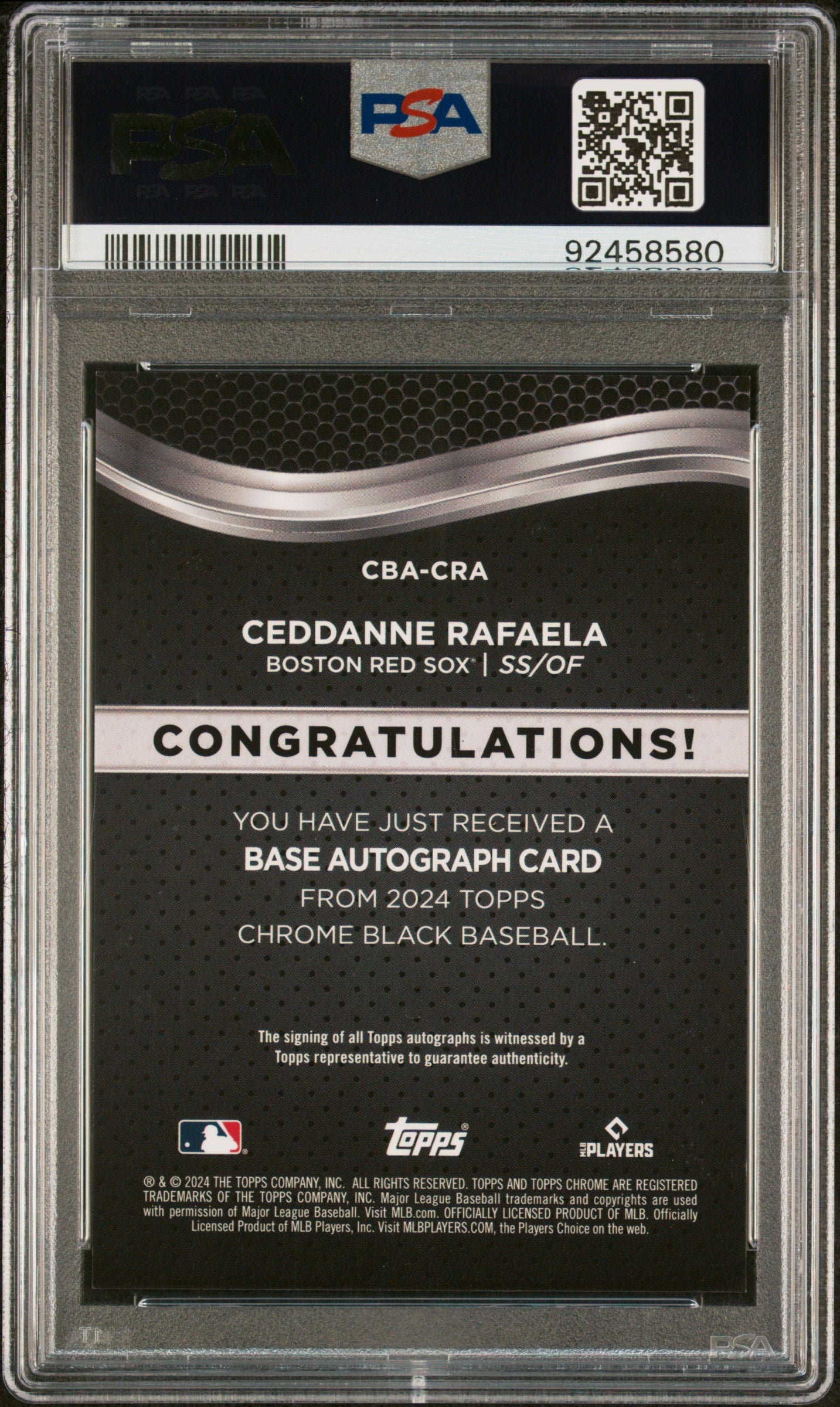 2024 Topps Chrome Black Autographs Ceddanne Rafaela #CRA Gold /50 PSA 10