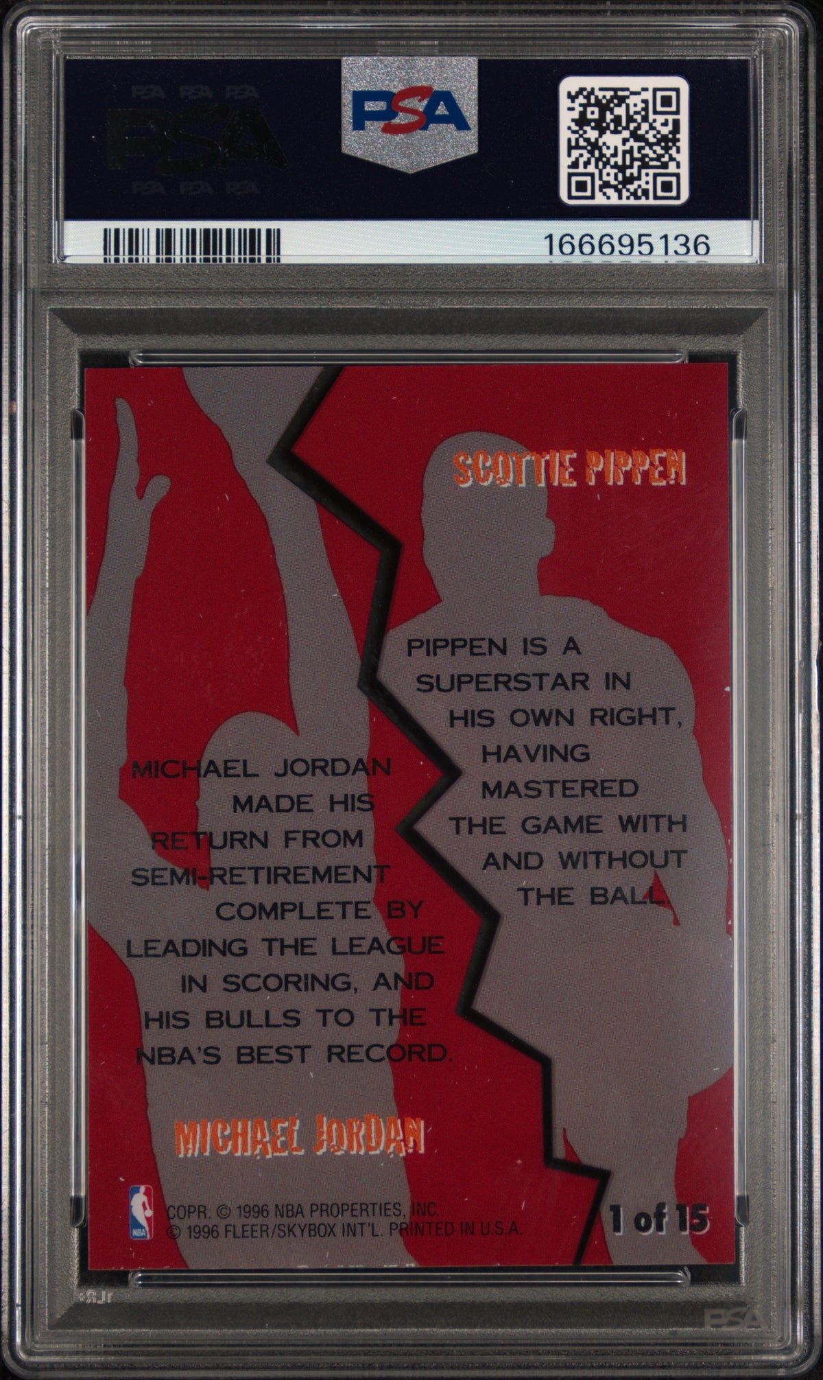 1996 Fleer Game Breakers S. Pippen M. Jordan #1 PSA 8