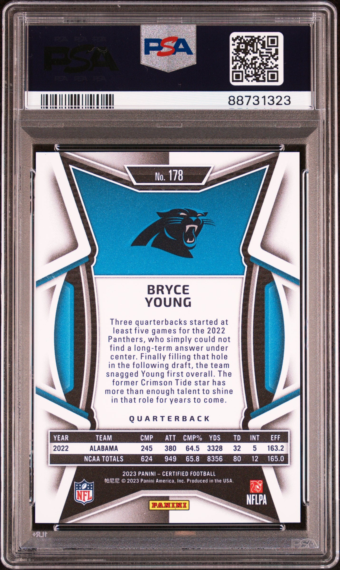 2023 Panini Certified Bryce Young #178 Mirror Bronze 200/275 PSA 9