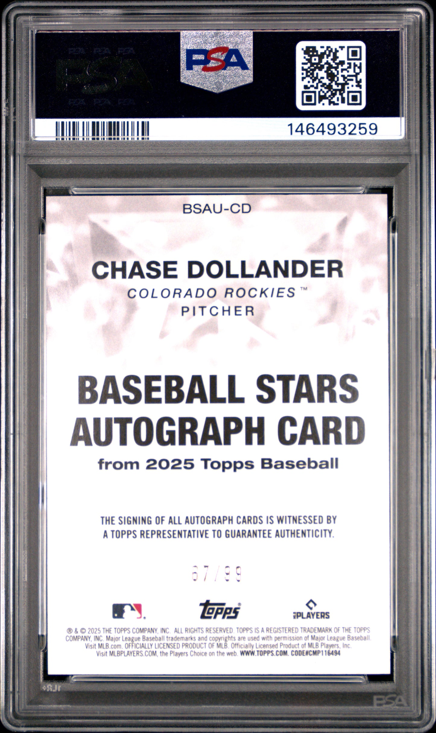2025 Topps Update Baseball Stars Autographs Chase Dollander #CD Green PSA 8