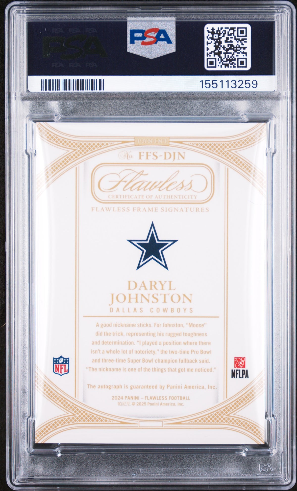 2024 Panini Flawless Flawless Frame Signatures Daryl Johnston Gold /25 PSA 8