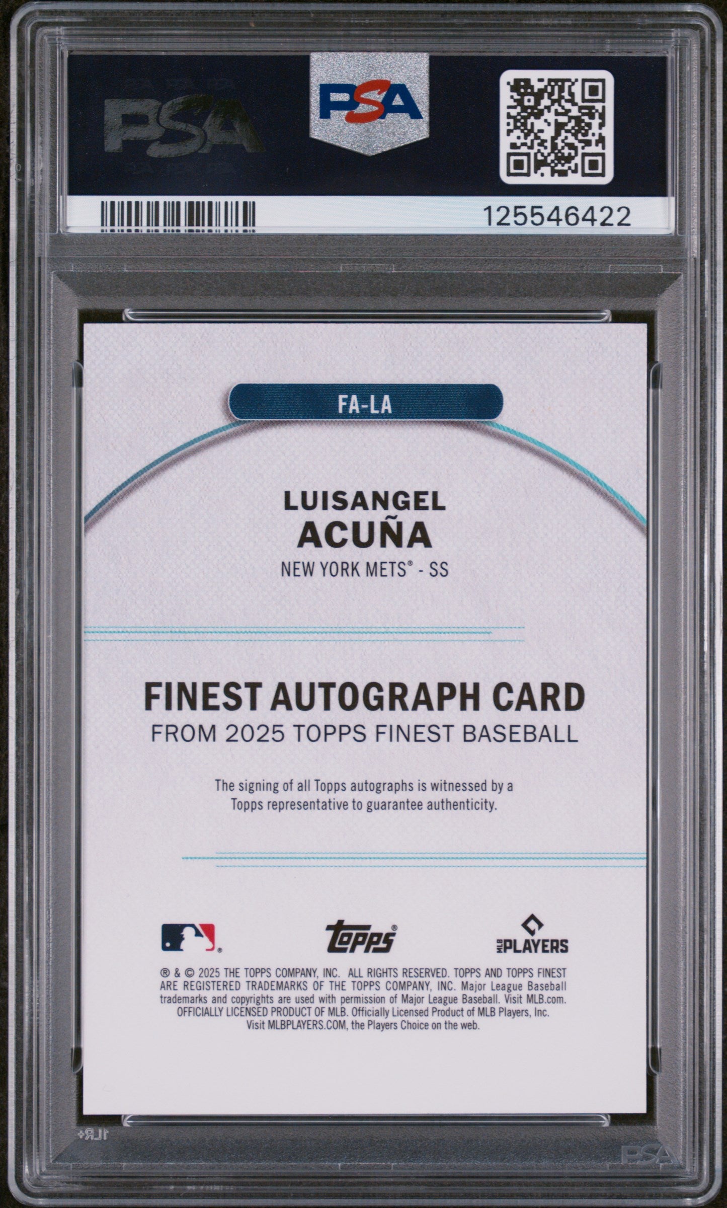 2025 Topps Finest Finest Autographs Luisangel Acuna #LA Gold Ref 19/50 PSA 9