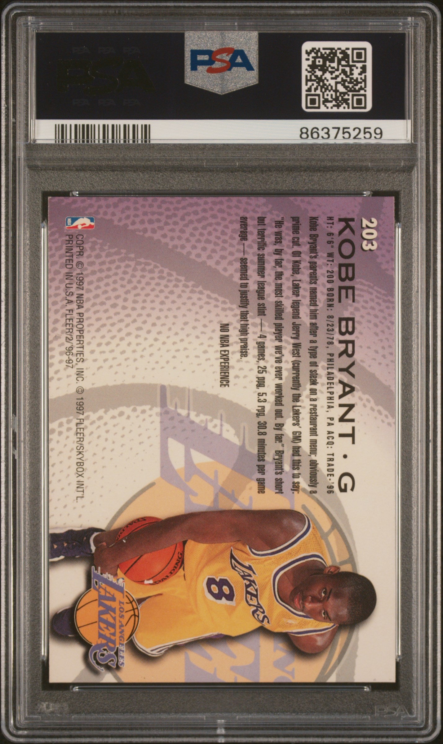 1996 Fleer Kobe Bryant #203 PSA 7