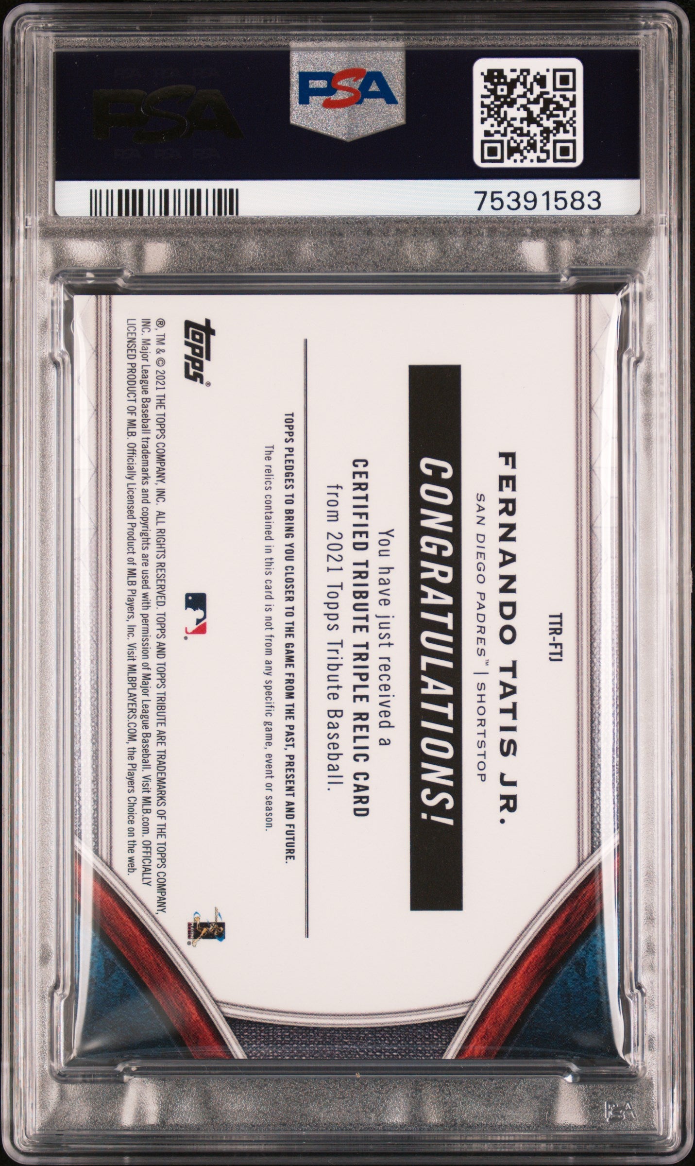2021 Topps Tribute Triple Relics Fernando Tatis JR. #FTJ Trpl.  Black 1/1 PSA 8