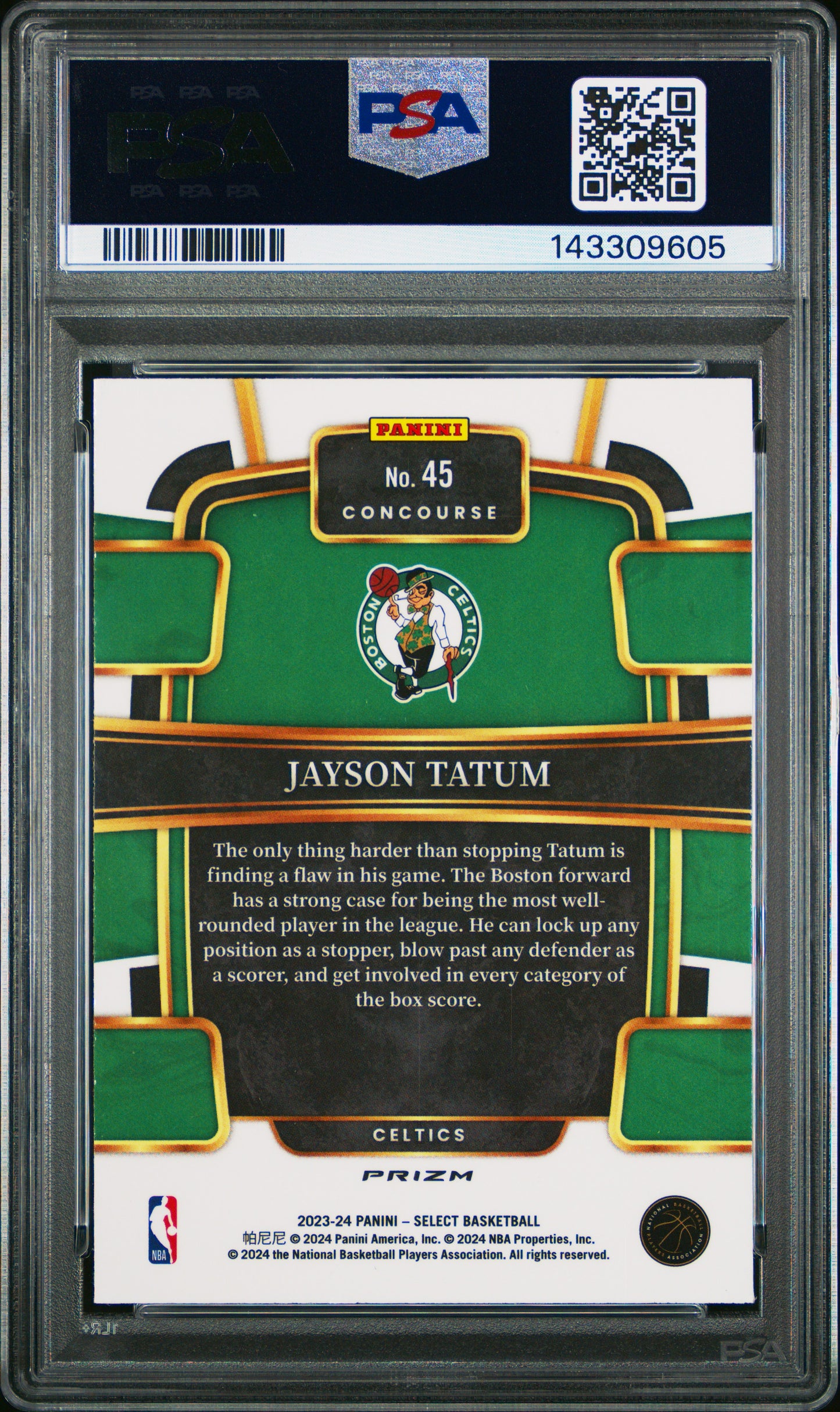 2023 Panini Select Jayson Tatum #45 Zebra Prizm PSA 9